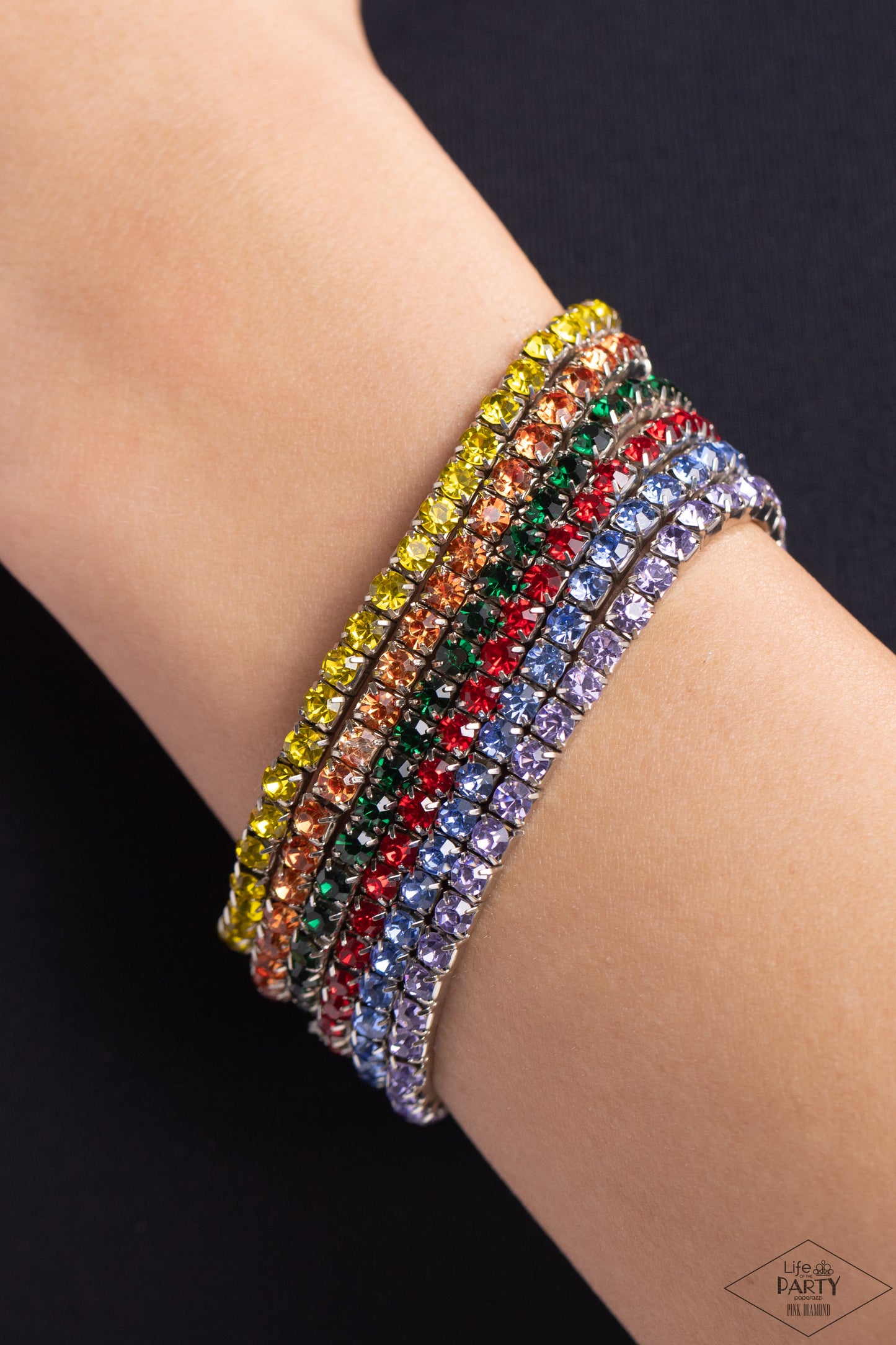 Rock Candy Range - Multi Colored Rhinestone Set of 6 Stretch Bracelets Pink Diamond Exclusive Paparazzi B1544