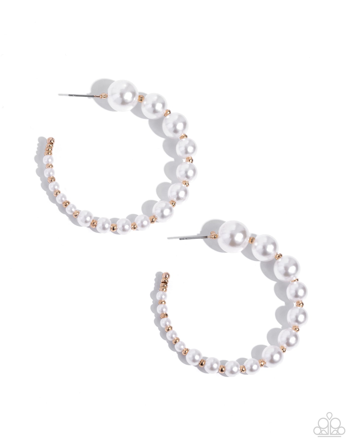 Candidate Class - Gold Beads & Glossy White Pearl 2 Inch Hoop Earring Paparazzi E2237