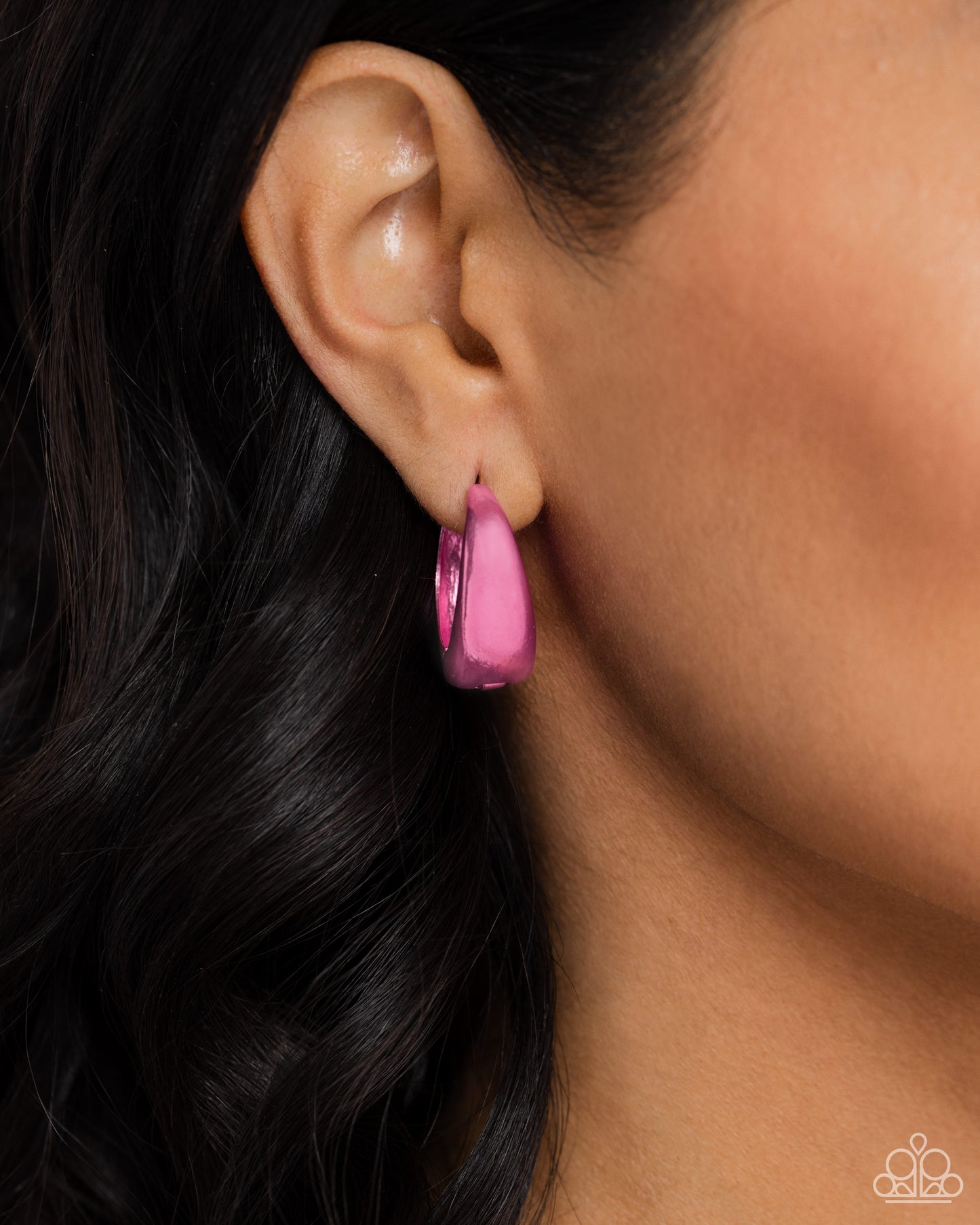 Colorful Curiosity - Pink  Electric 3/4 Inch Hinge Hoop Earring Paparazzi E2044