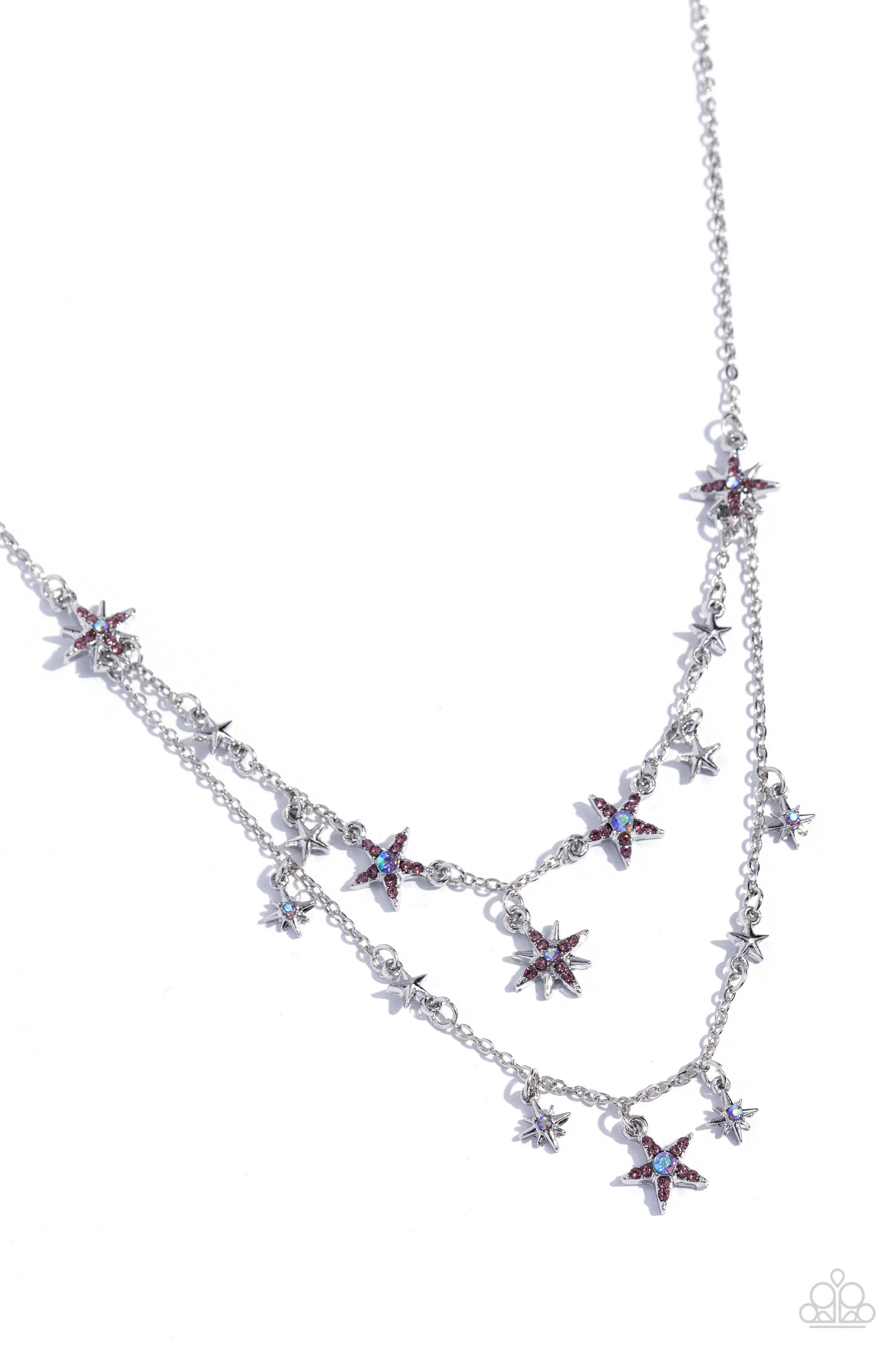 Raising the STAR - Purple Light Amethyst Iridescent Center Silver Star Necklace Paparazzi N2225