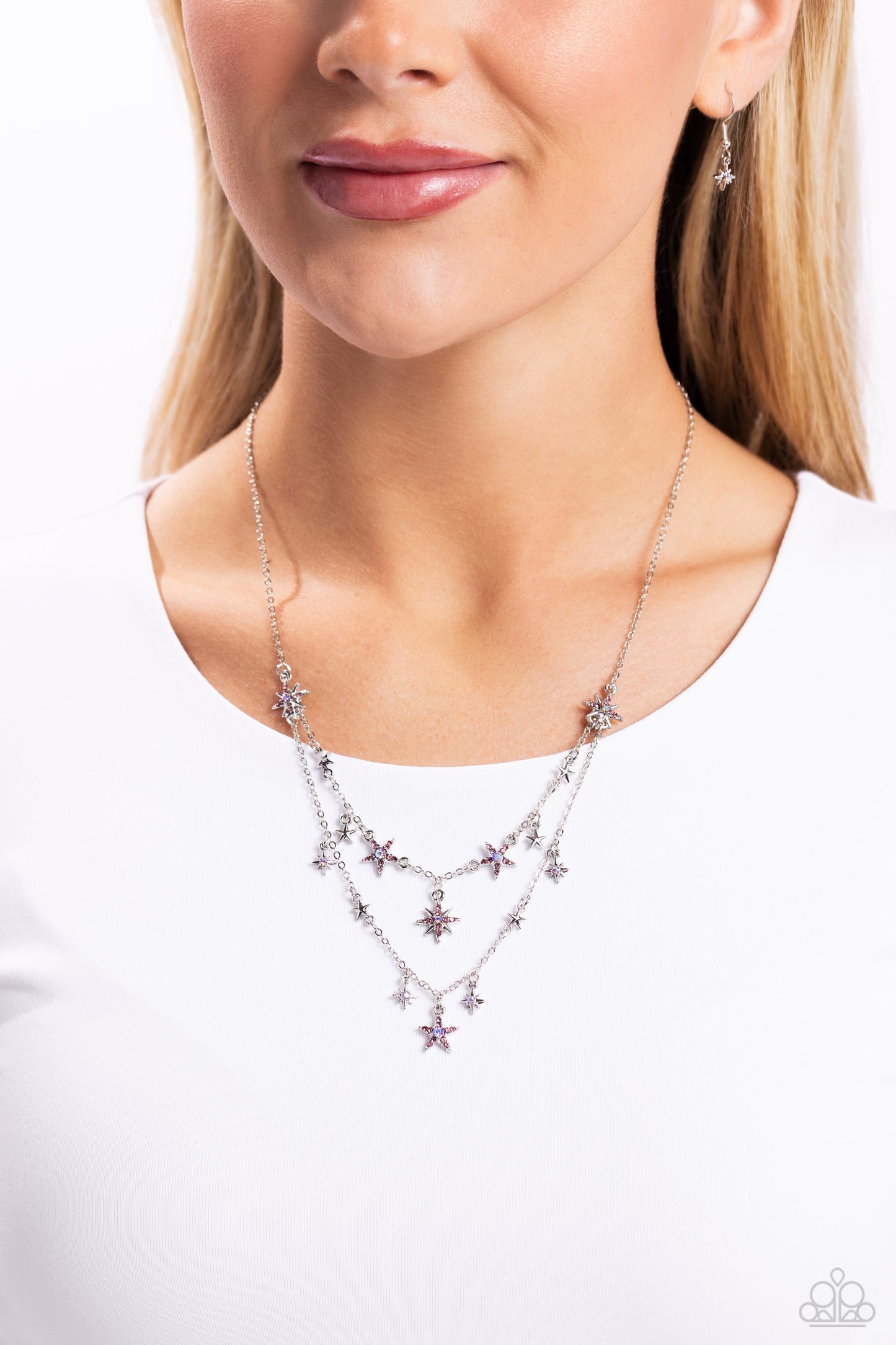 Raising the STAR - Purple Light Amethyst Iridescent Center Silver Star Necklace Paparazzi N2225