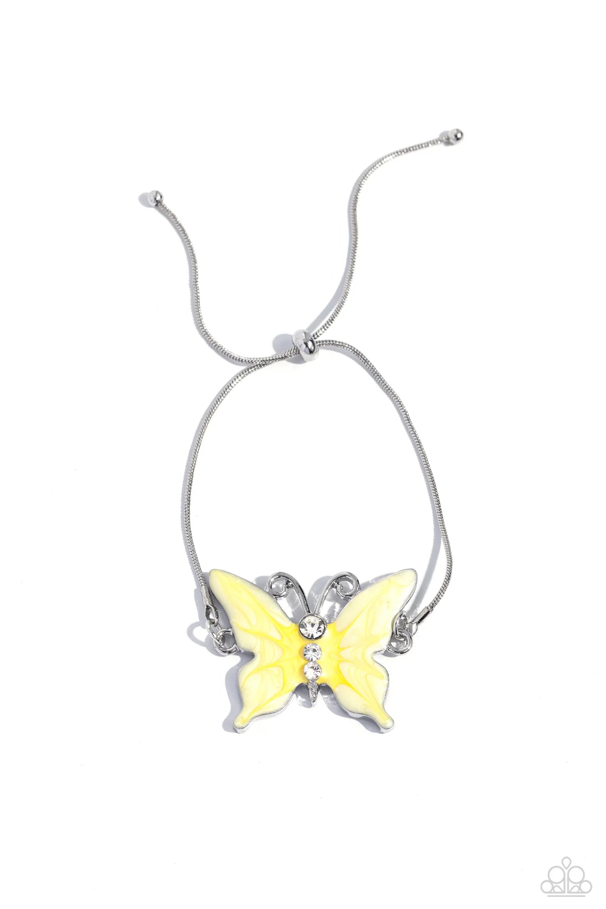 Aerial Adornment Yellow Painted Butterfly Sliding Knot Closure Bracelet Paparazzi B1717