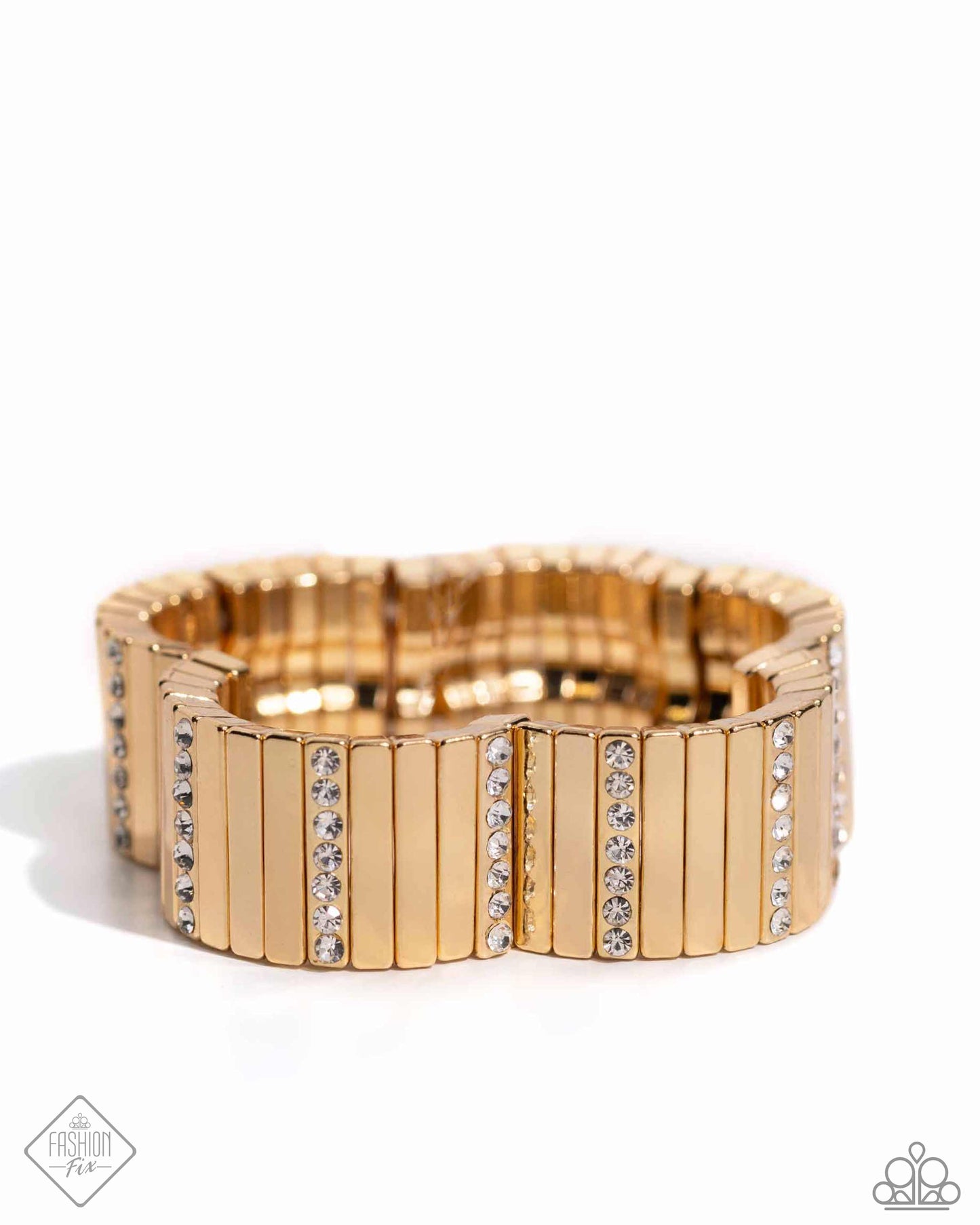 Linear Legend - Gold Stretch Bracelet Magnificent Musings Fashion Fix May 2024 Paparazzi B1597