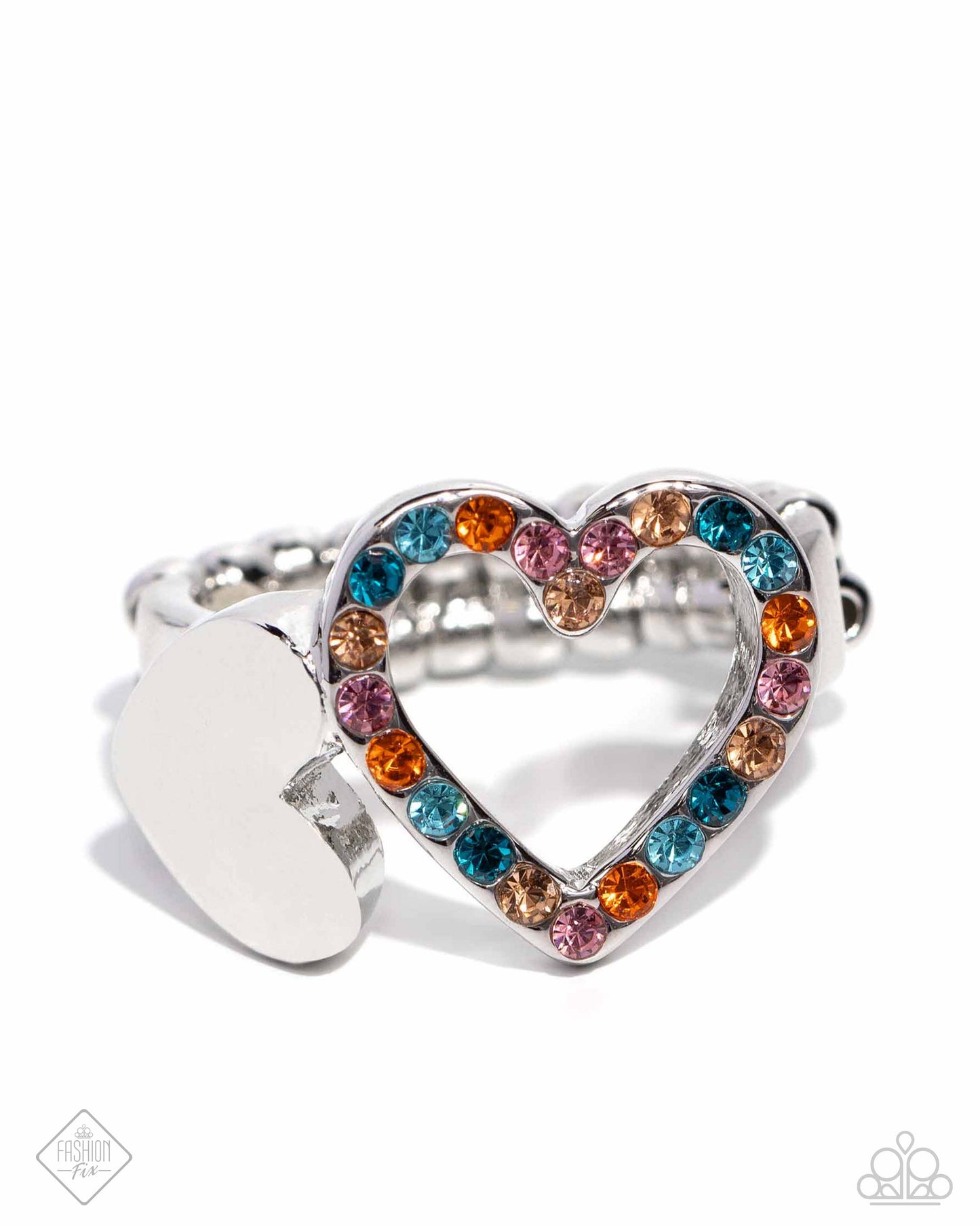 Play a HEART - Orange & Multicolored Gem Heart Ring Glimpses Of Malibu Fashion Fix July 2024 Paparazzi R0794