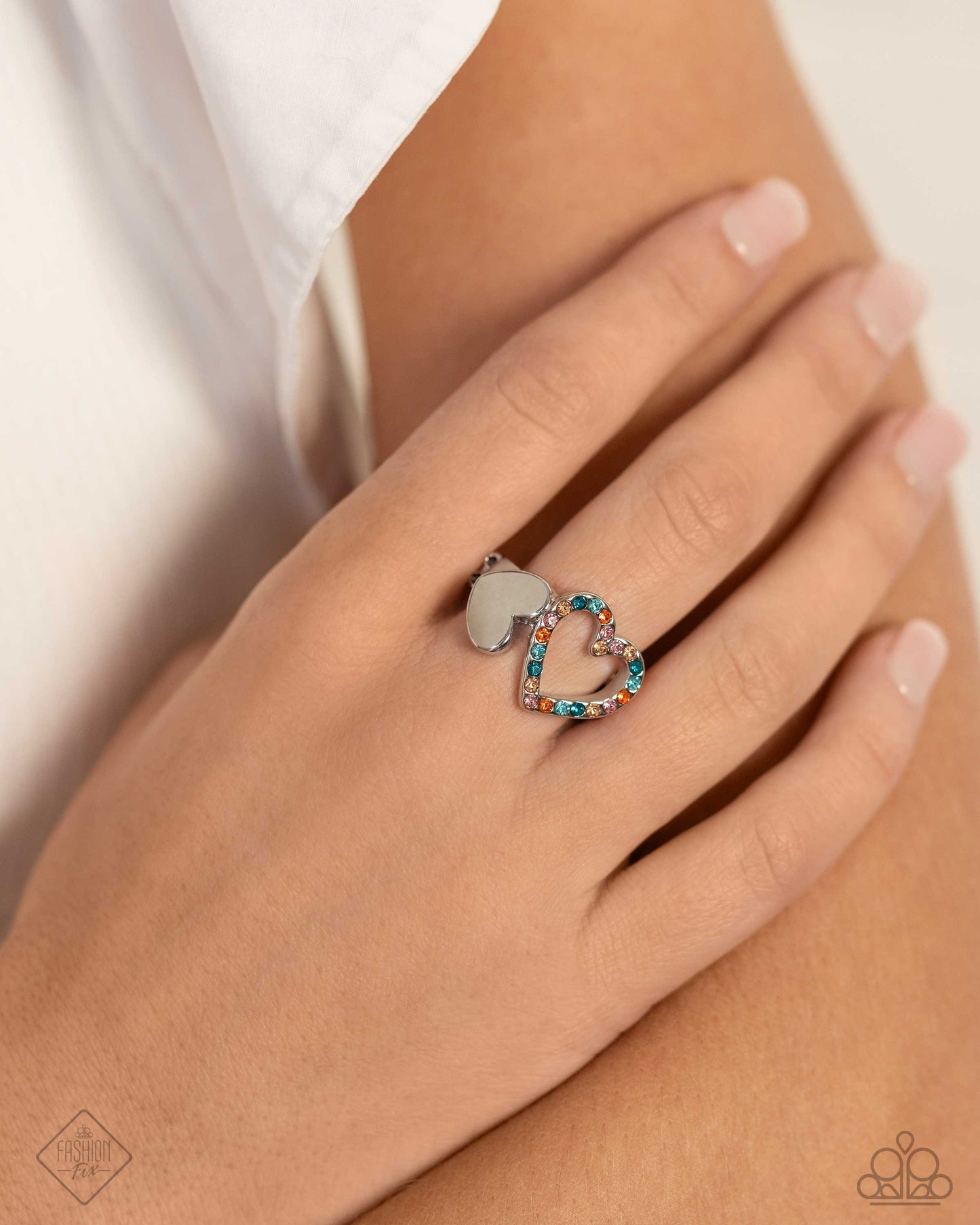 Play a HEART - Orange & Multicolored Gem Heart Ring Glimpses Of Malibu Fashion Fix July 2024 Paparazzi R0794