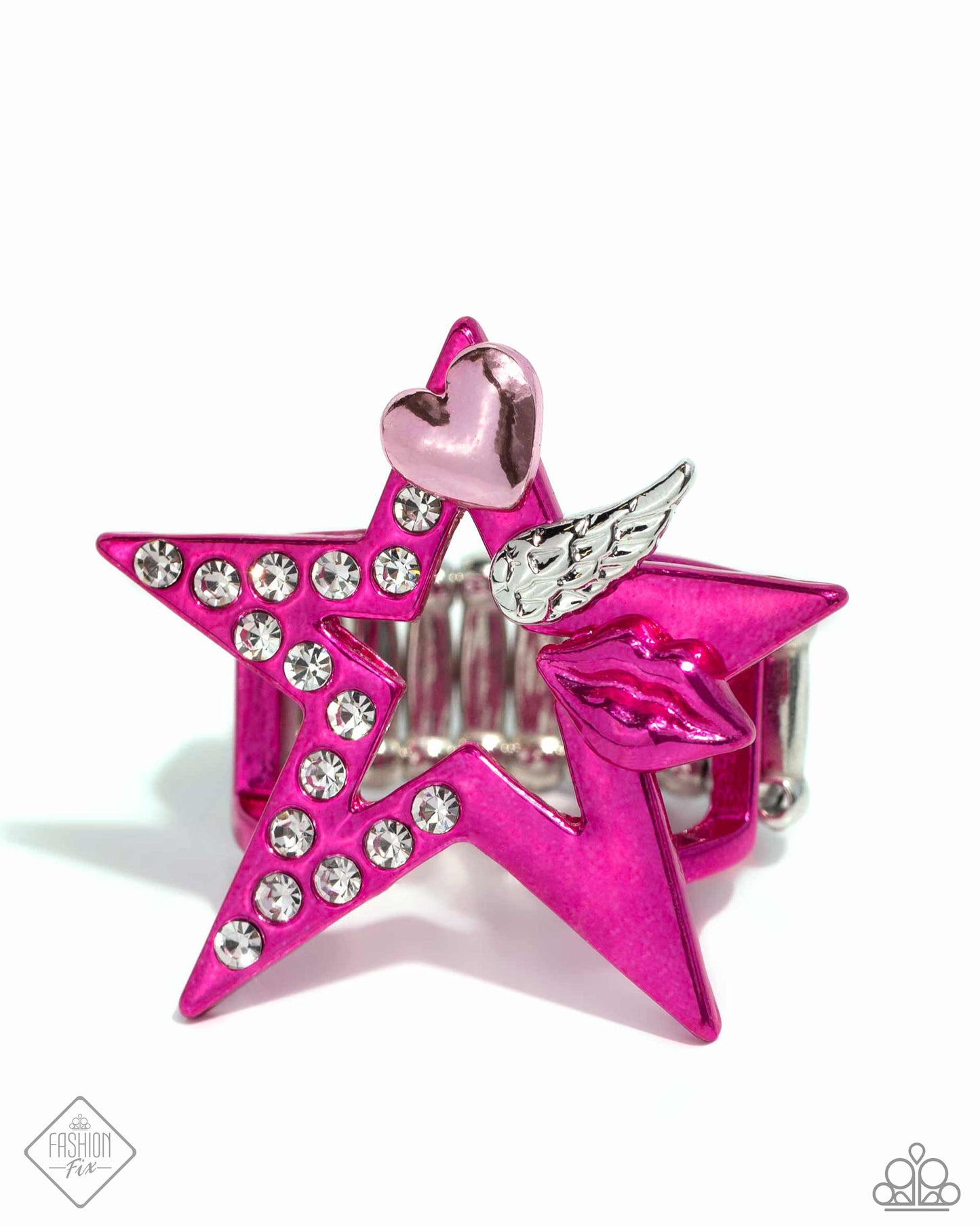 Dynamic Diva - Multi White Rhinestone & Electric Pink Star Ring Sunset Sightings Fashion Fix 2024 Paparazzi R0719