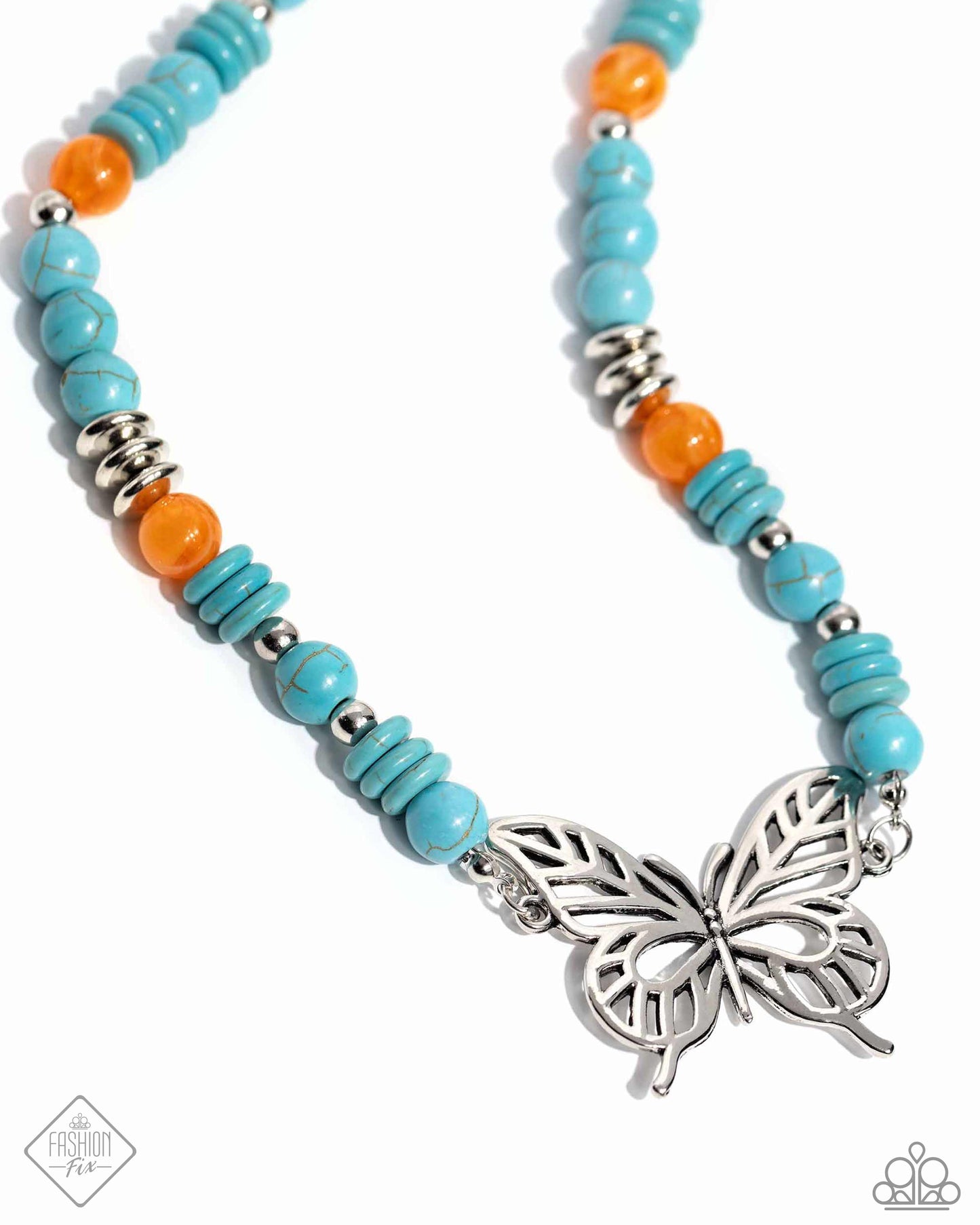 Try As I FLIGHT - Blue Turquoise, Silver Butterfly Necklace Simply Santa Fe Fashion Fix May 2024 Paparazzi N2363