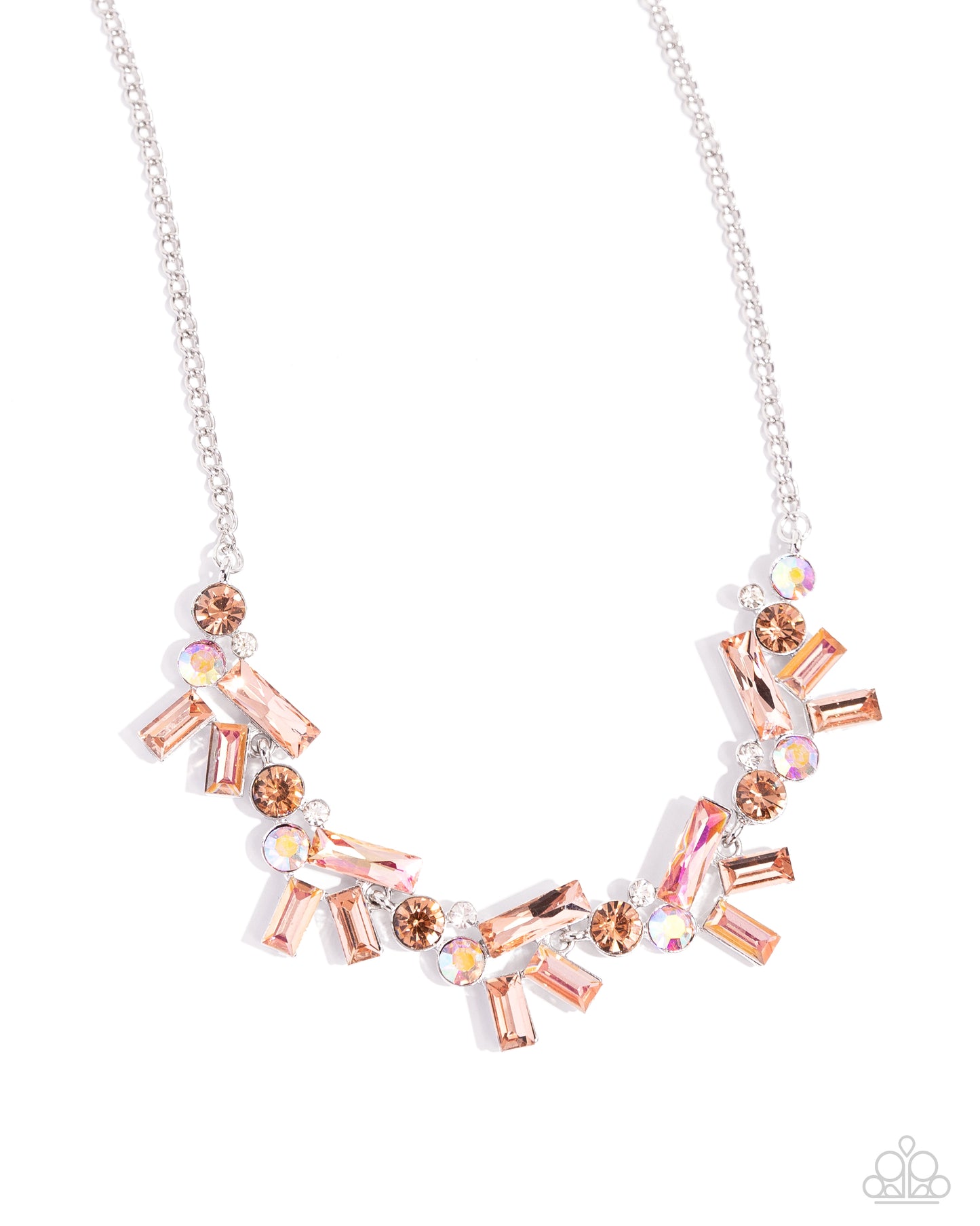 Serene Statement - Orange, Peach Iridescent UV Shimmery Rhinestone & Gem Necklace Paparazzi