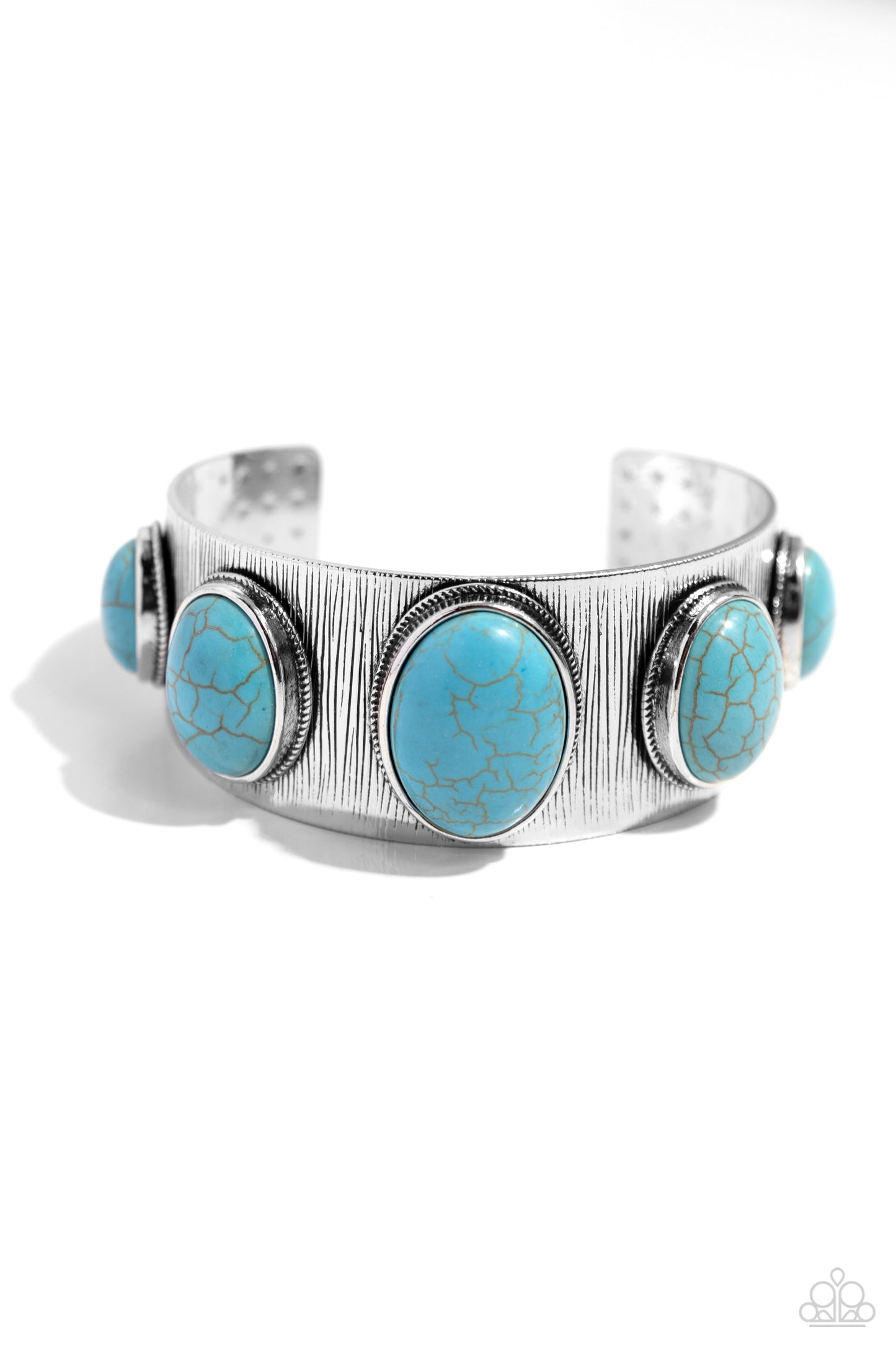 Earthy Echo - Blue Turquoise Stone Santa Fe Style Silver Cuff Bracelet Paparazzi B1580