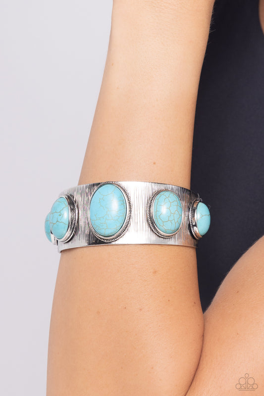 Earthy Echo - Blue Turquoise Stone Santa Fe Style Silver Cuff Bracelet Paparazzi B1580