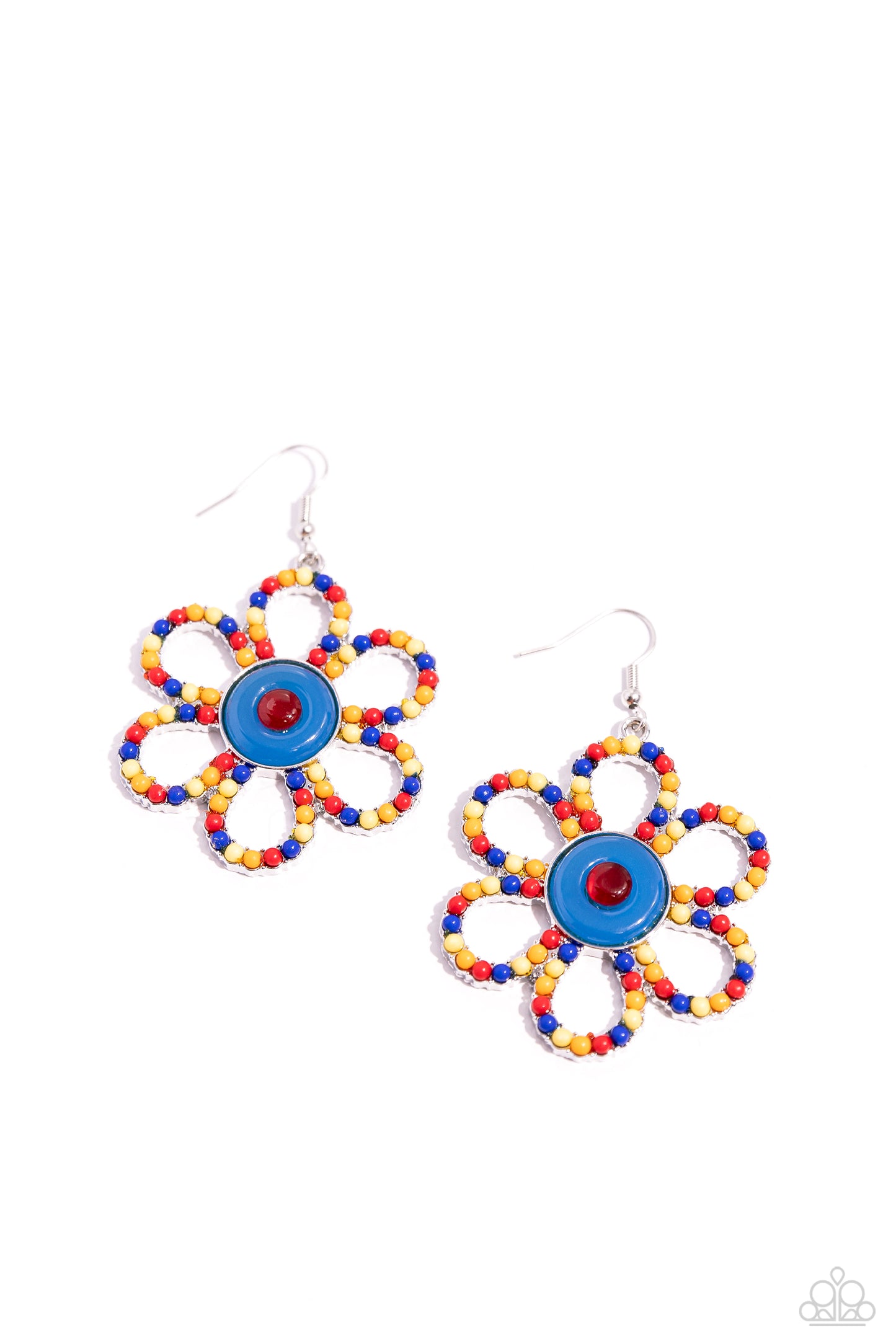 FLOWER Forward - Red, Yellow, Orange Blue Acrylic Petals Flower Earring Paparazzi E2243