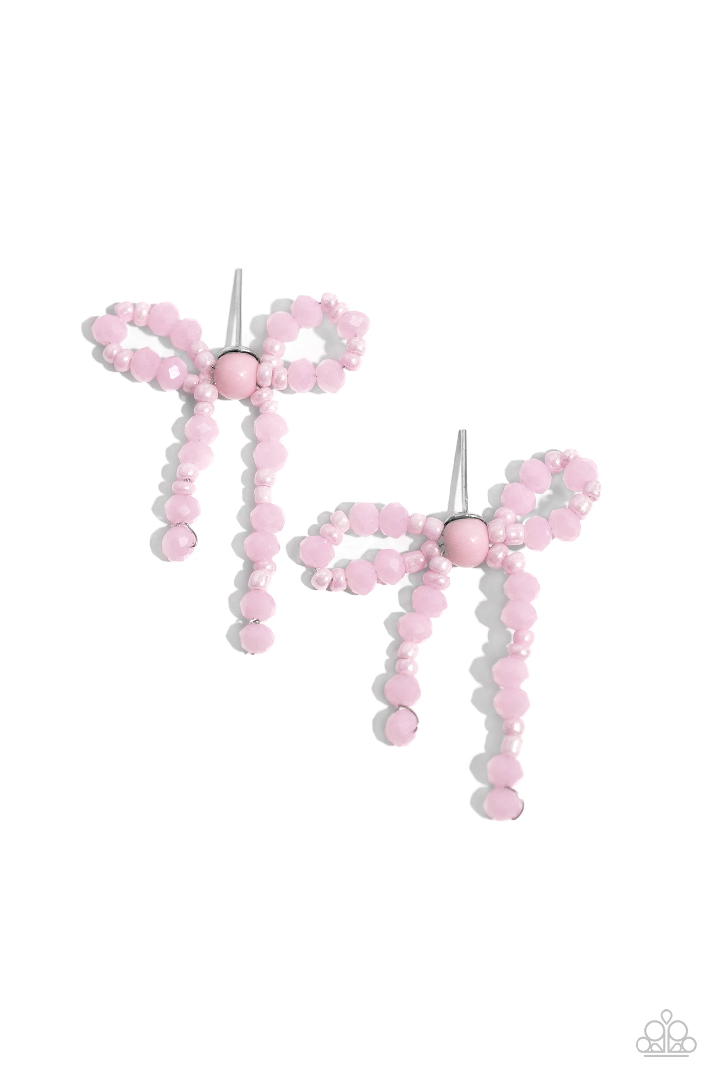 The BOW Must Go On - Pink - Baby Pink Seed Bead Bow Earring Paparazzi E2195