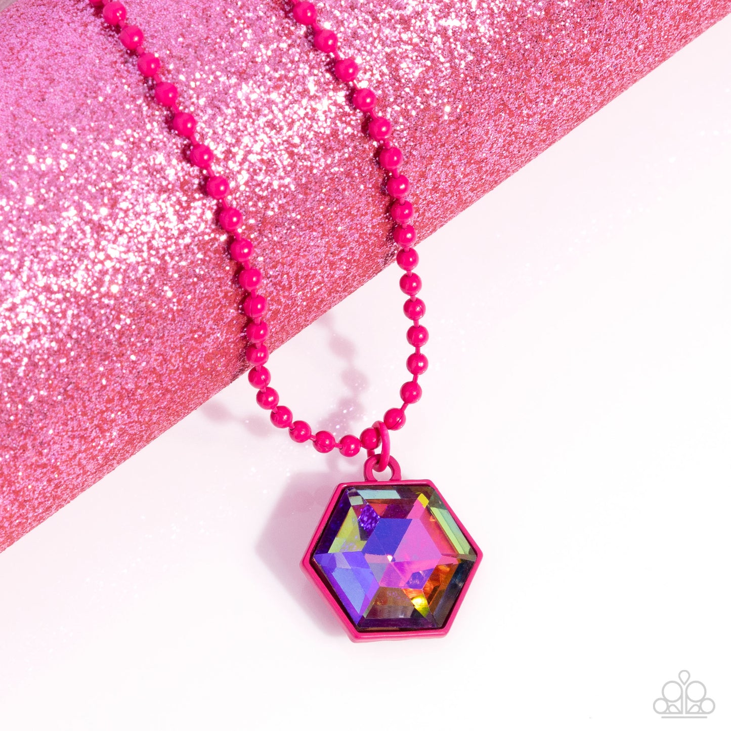 Sprinkle of Simplicity - Pink Vibrant Metal Frame Multicolored Gem Necklace Paparazzi N2207