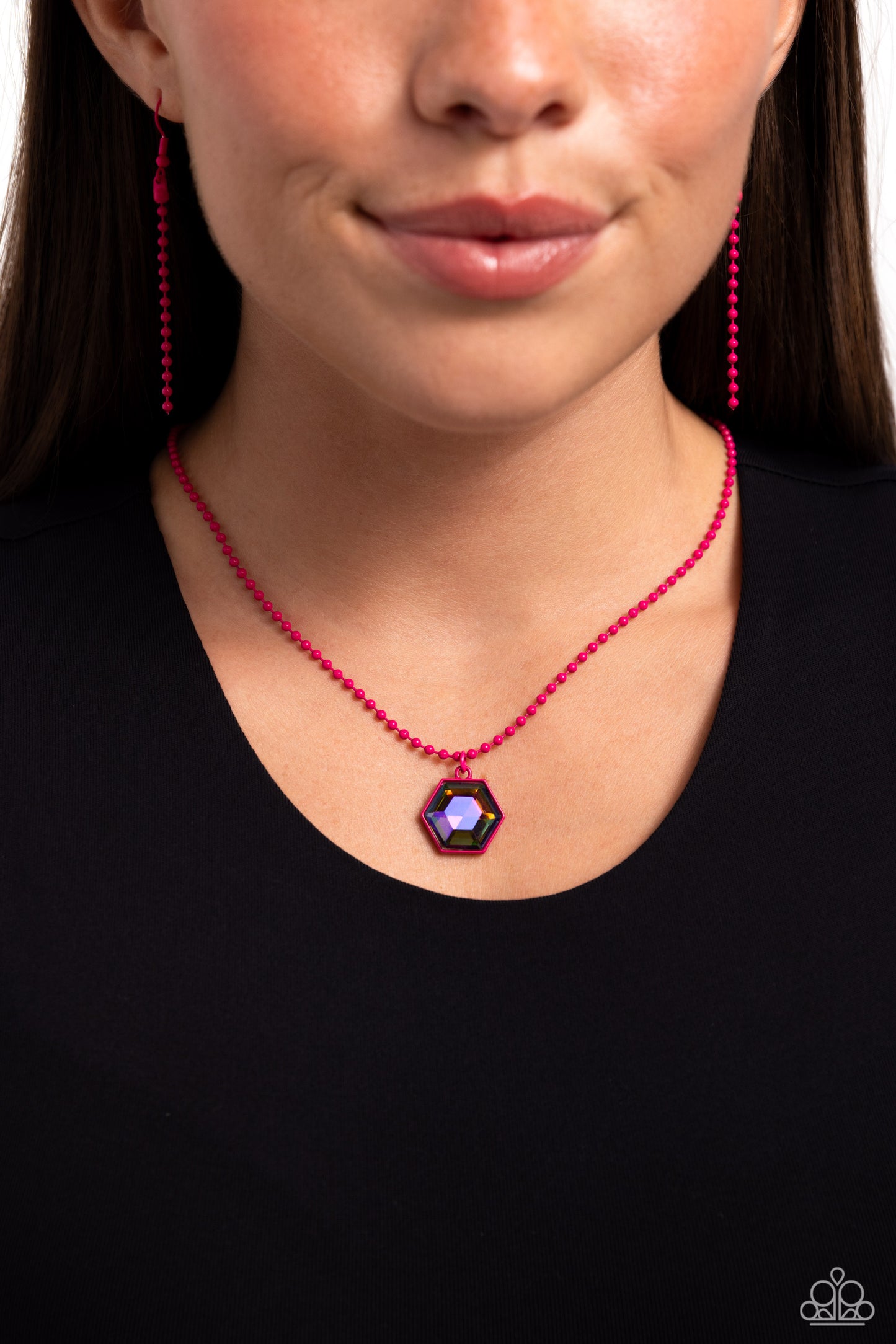 Sprinkle of Simplicity - Pink Vibrant Metal Frame Multicolored Gem Necklace Paparazzi N2207