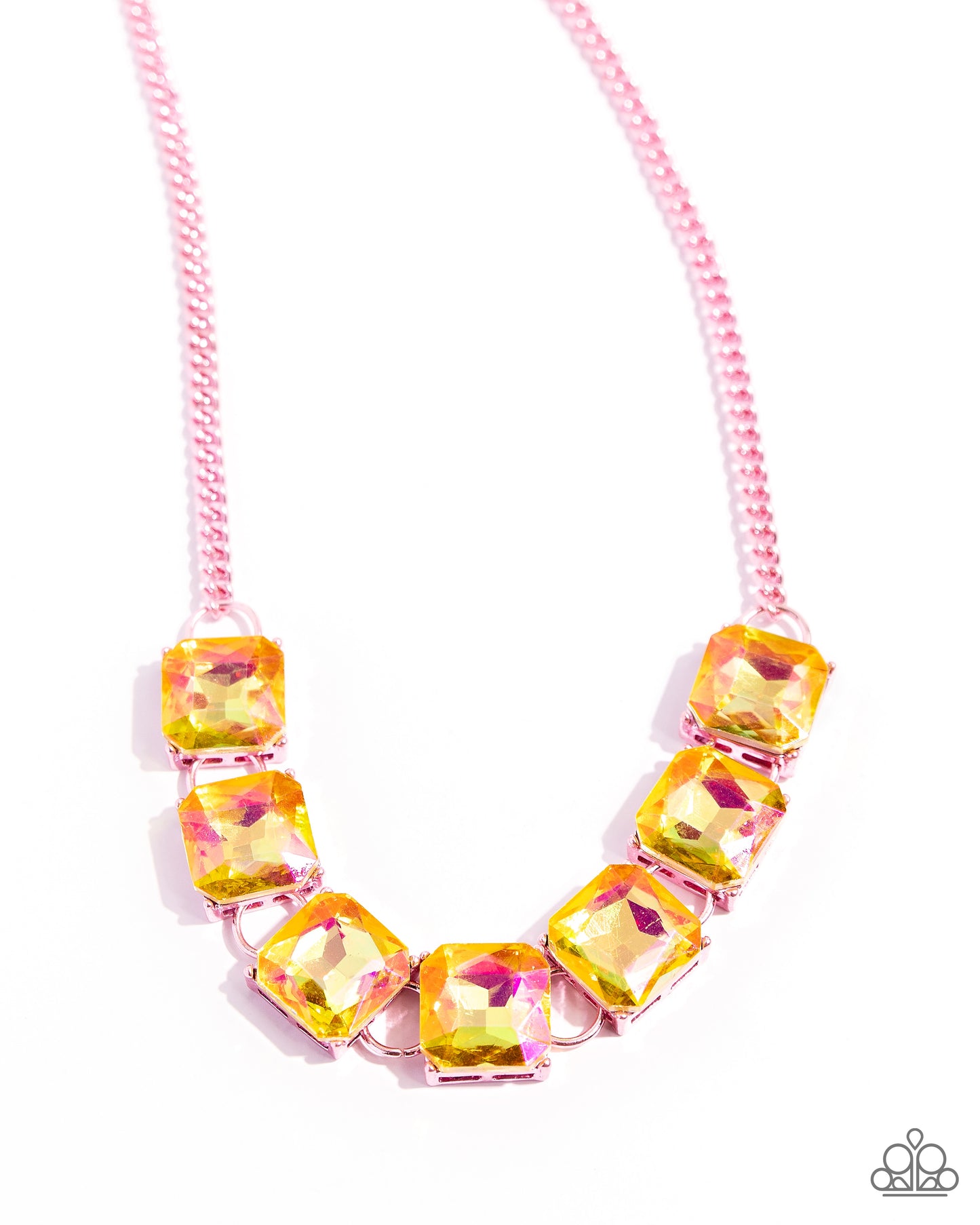 I SQUARE to Secrecy - Pink Electric Chain & UV Yellow Gem Necklace Paparazzi N2404