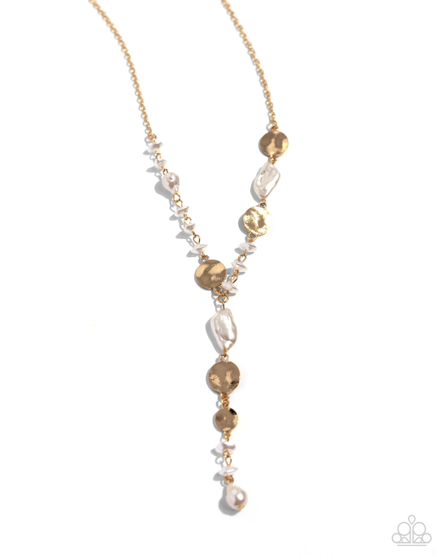 Executive Expression - Gold, Pearl Bead & Baroque White Pearls Y Necklace Paparazzi N2283