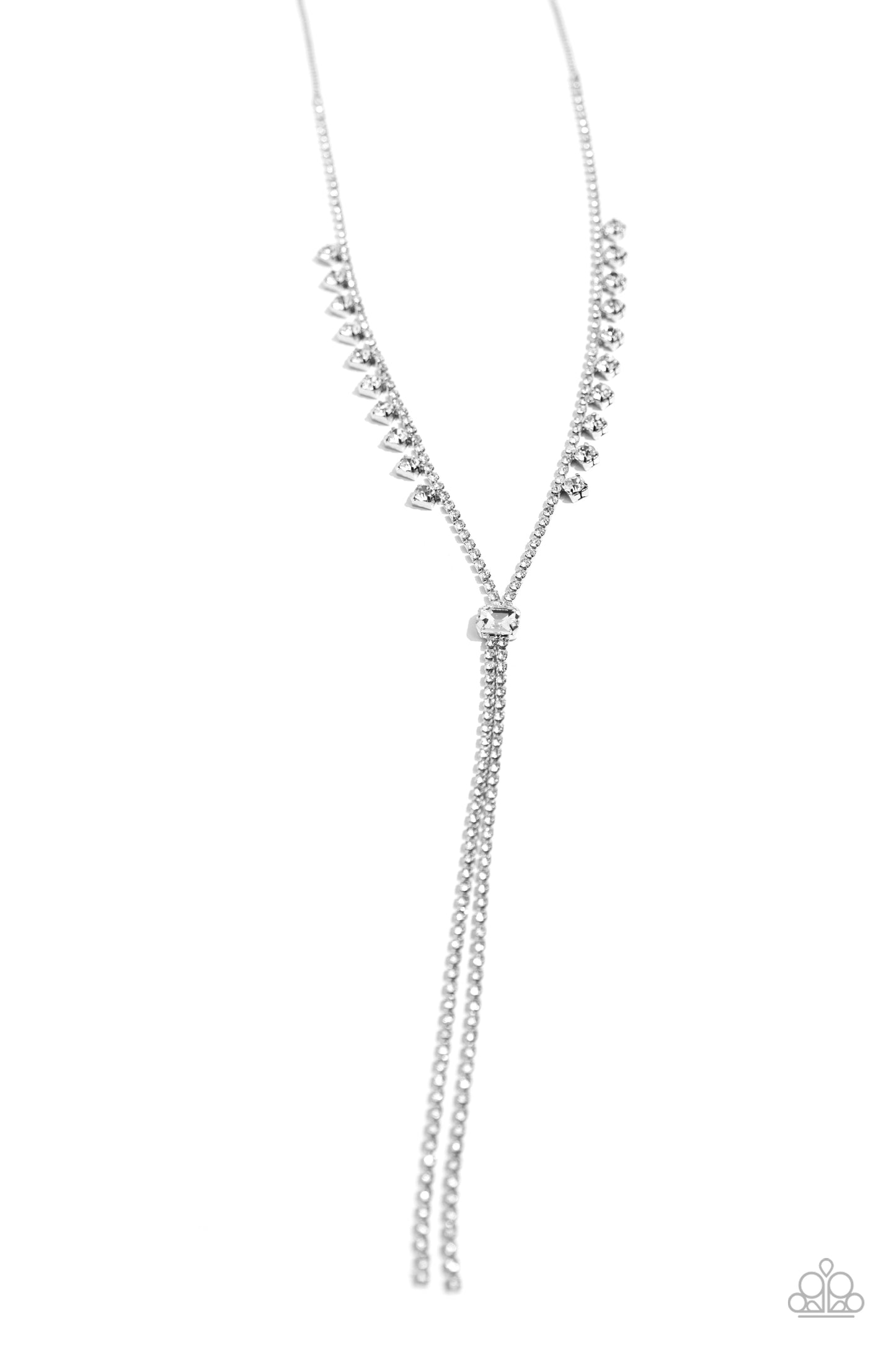 Synchronized SHIMMER - White Rhinestone Silver Lariat Like Y Necklace N2312