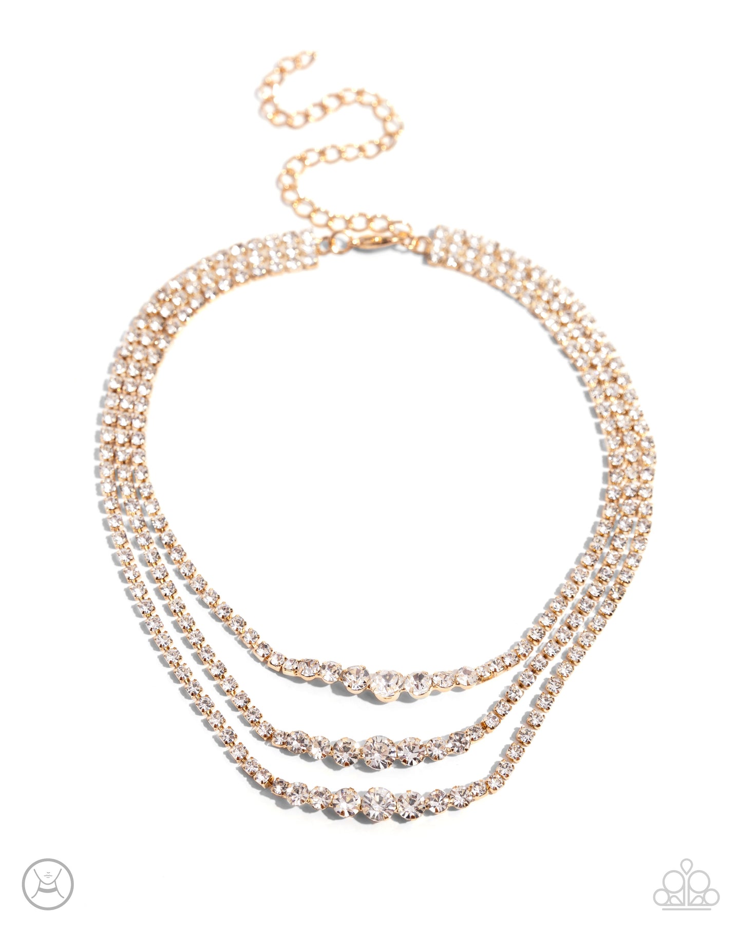 Dynamite Debut - Gold & White Rhinestone Choker Layered Necklace Paparazzi N2191