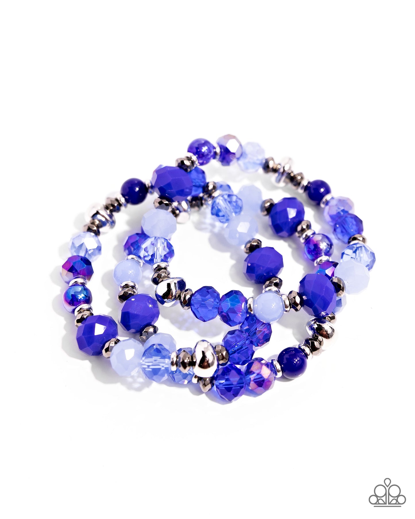 Stack of GLASS - Blue & Gunmetal Bead Stretch Set of 3 Bracelets Paparazzi B1733