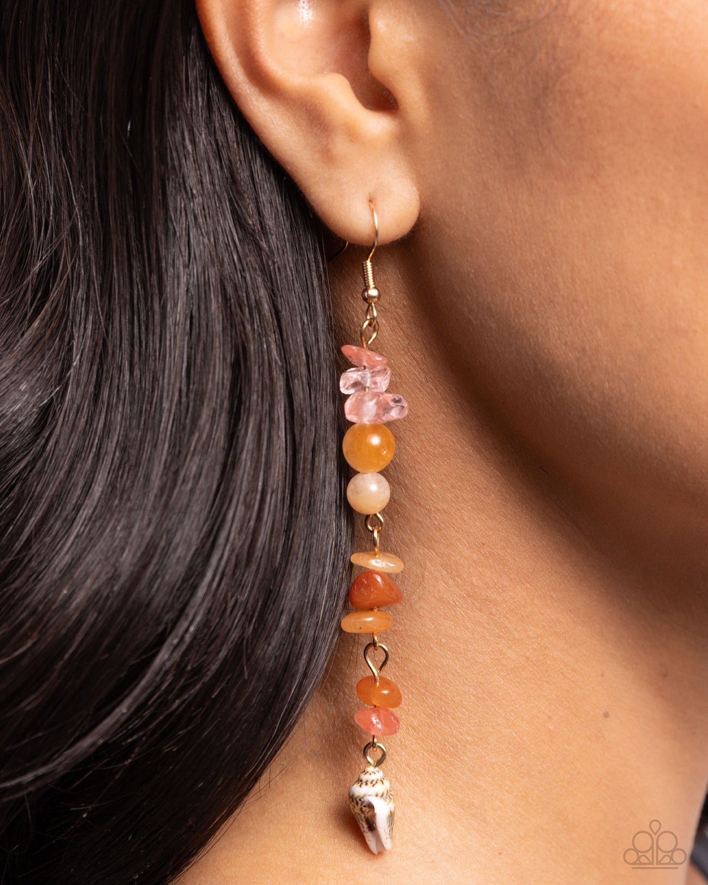 Game of STONES - Orange, Pink Stone & Seashell Charm Earring Paparazzi E2021