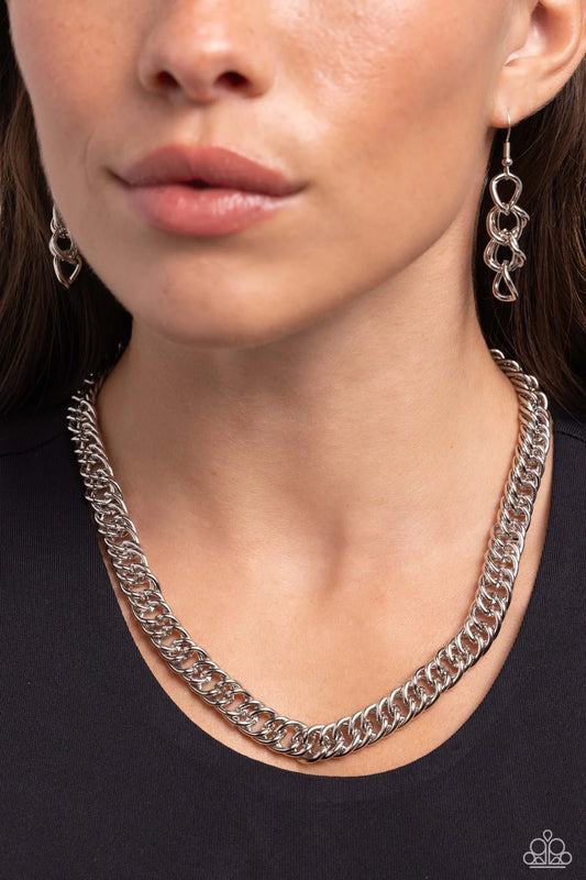 Paparazzi Industrial Ideology - Silver High Sheen Chain Bold Necklace N3090