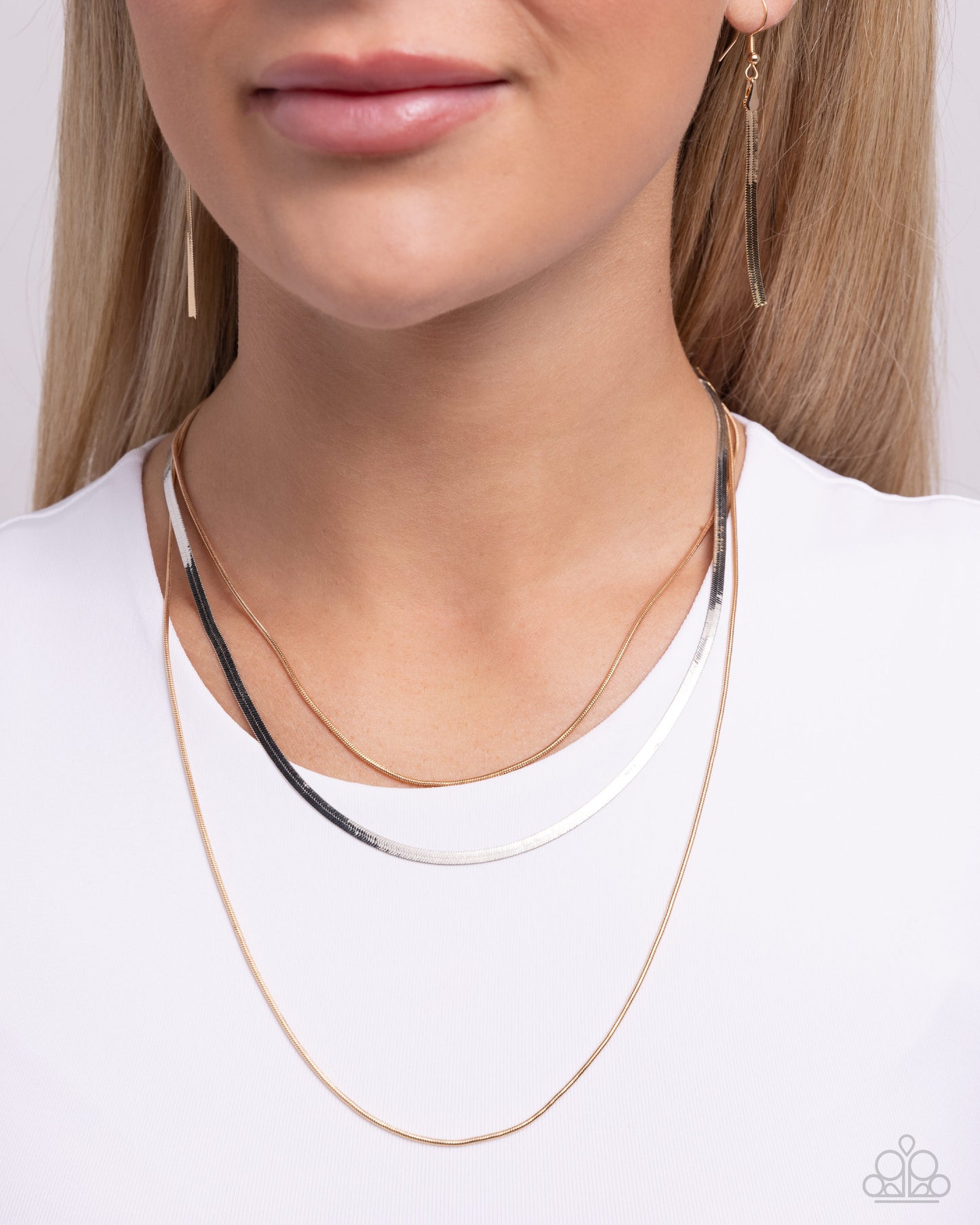 Key LAYER - Multi Gold Snake & Silver Herringbone Chain Multilayer Necklace Paparazzi N2198