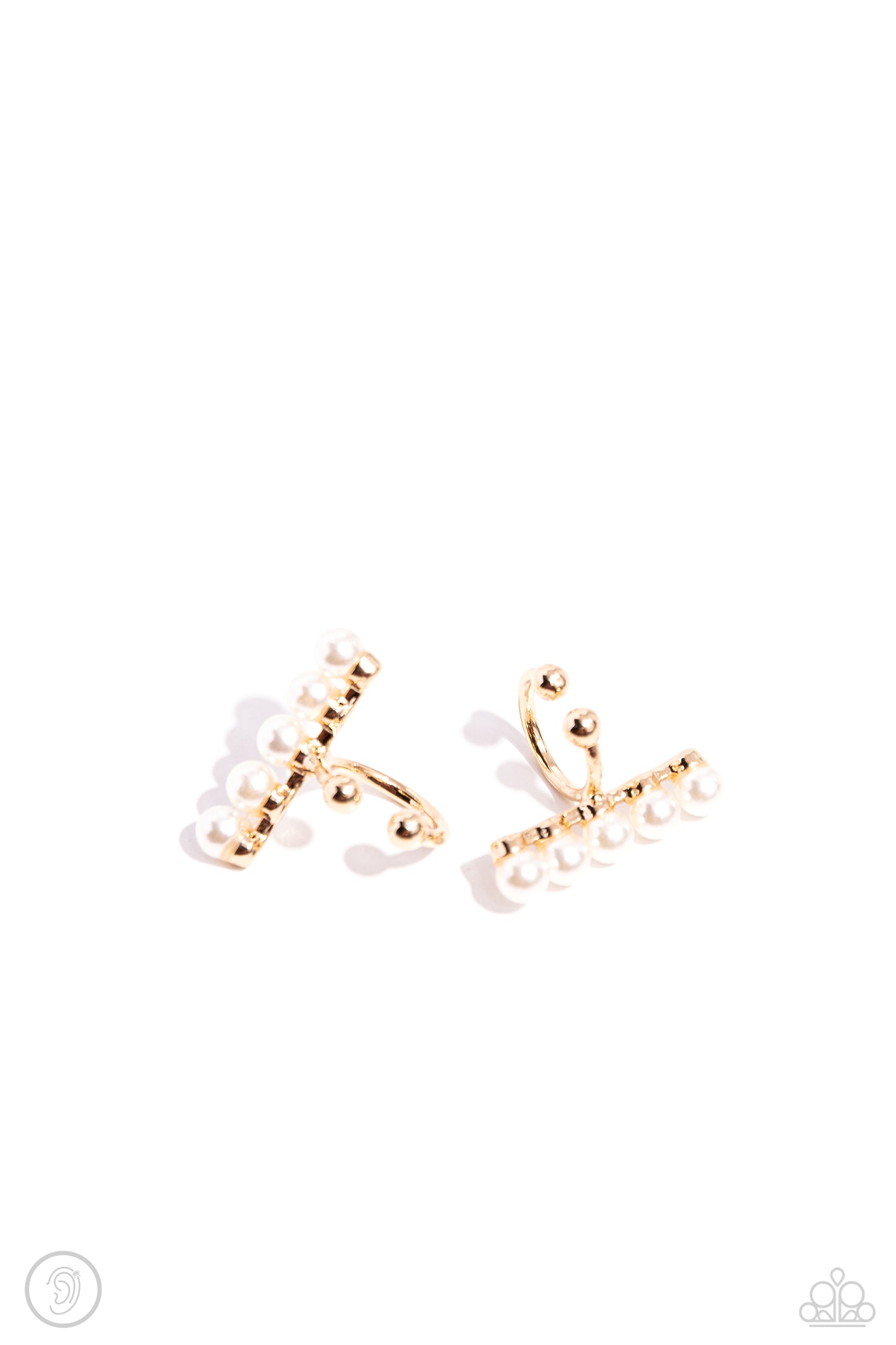 CUFF Love - Gold & White Glossy Pearl Ear Cuff Paparazzi E1922