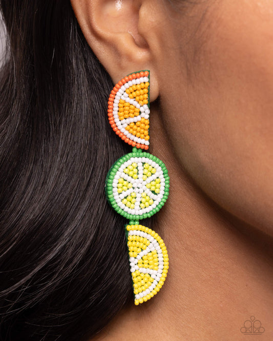 Fresh Fruit - Multi Colored Seed Bead Orange, Lime, Lemon Earring Paparazzi E2283