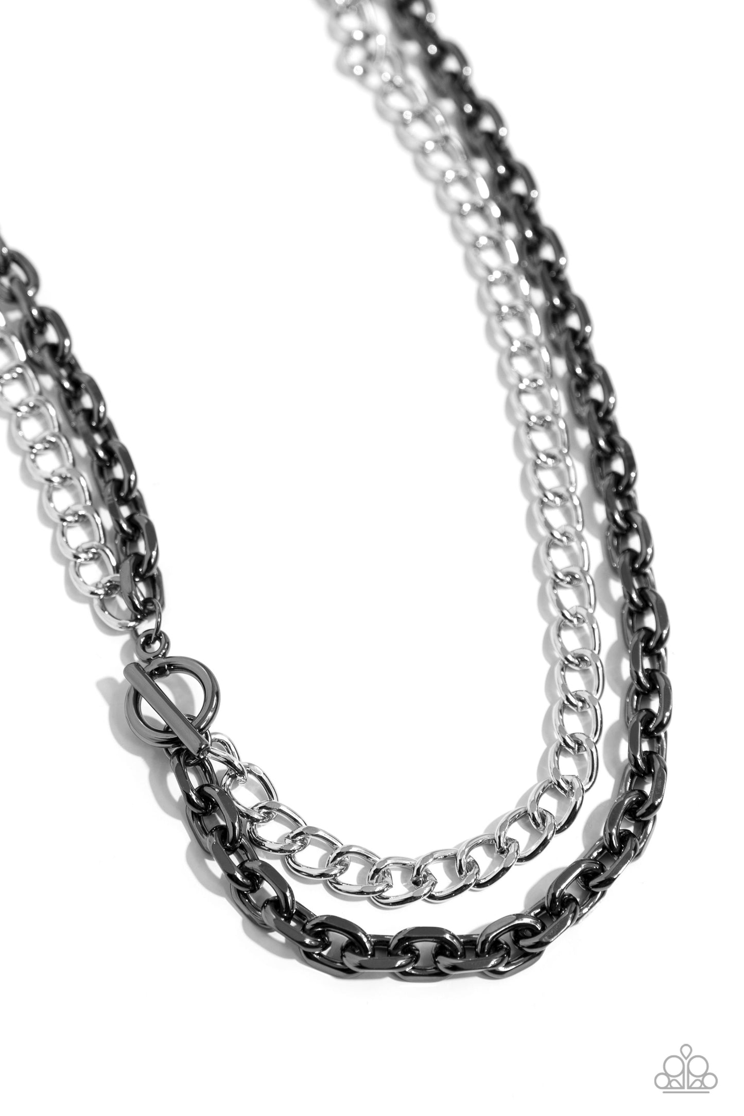 Industrial Improv - Black Gunmetal & Silver Chain Layered Necklace Paparazzi N2279