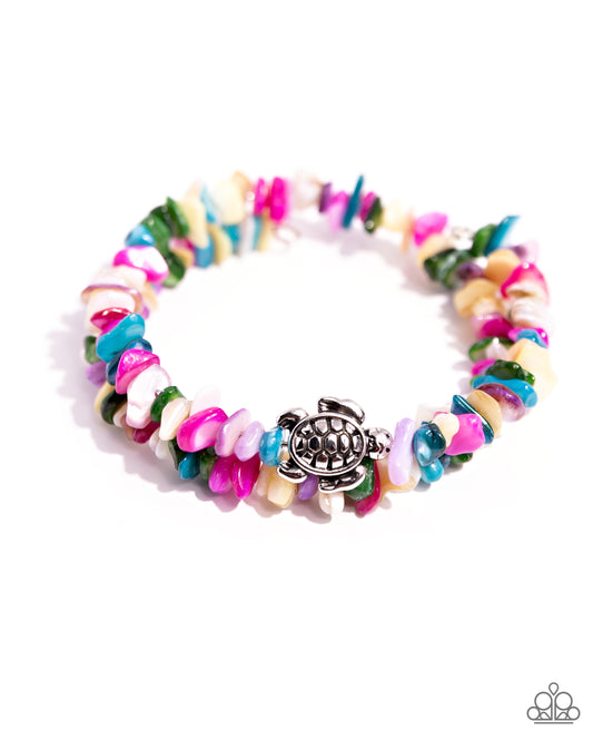 Turtle Talisman - Multicolored Shell Turtle Charm Coil Bracelet Paparazzi B2123