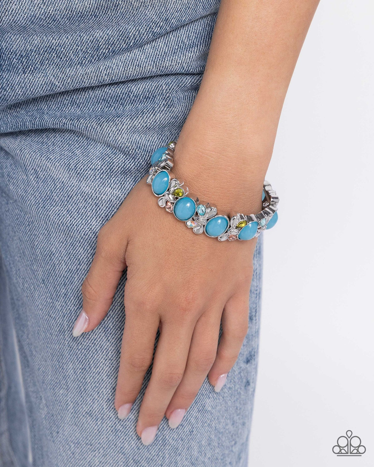 Presidential Perfection - Multi Colored & Iridescent Teardrops With Capri Blue Oval Stretch Bracelet Paparazzi B1630