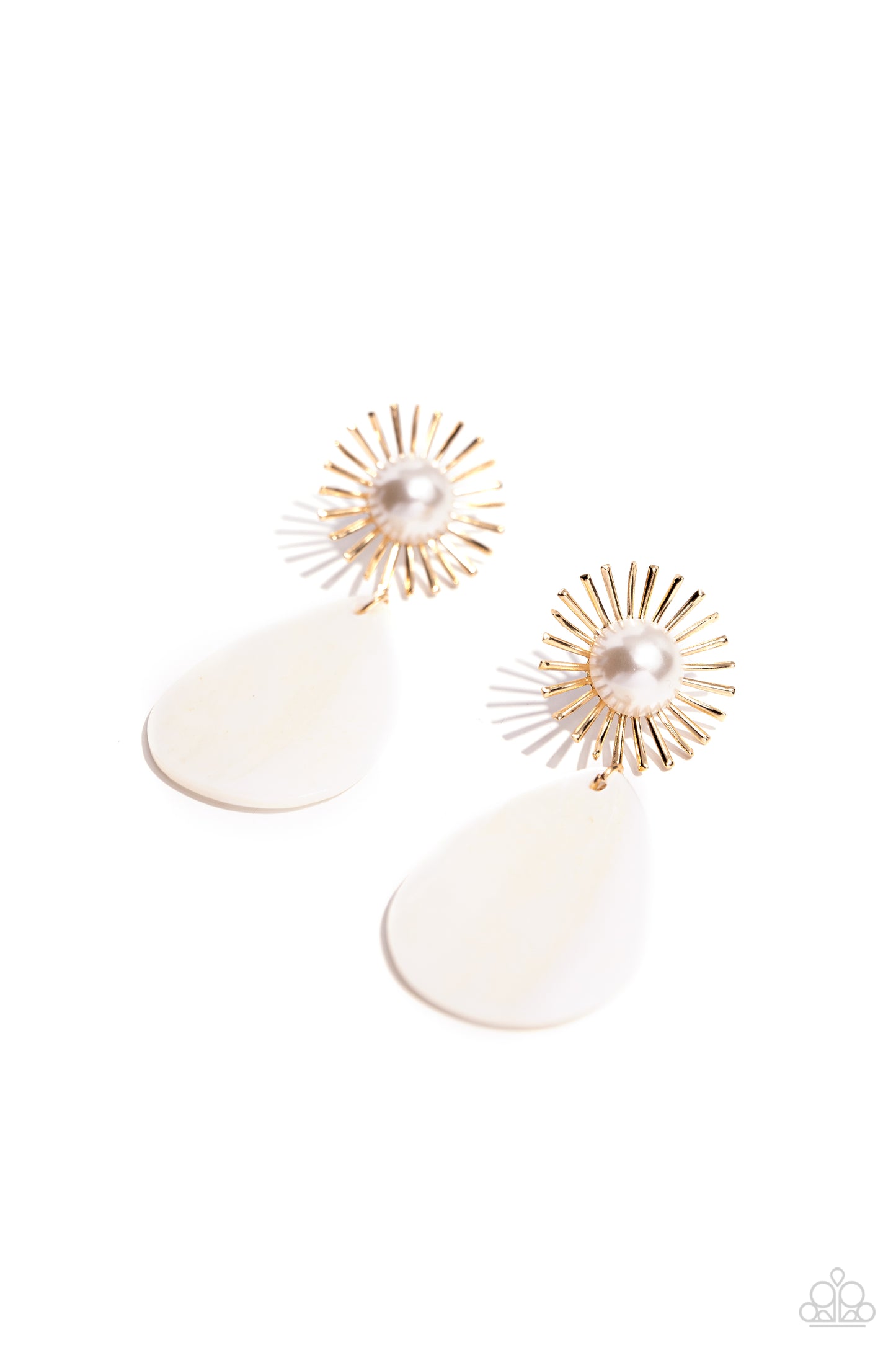 Sunburst Sophistication - Gold Sunburst White Teardrop Shell Post Earring Paparazzi E1914