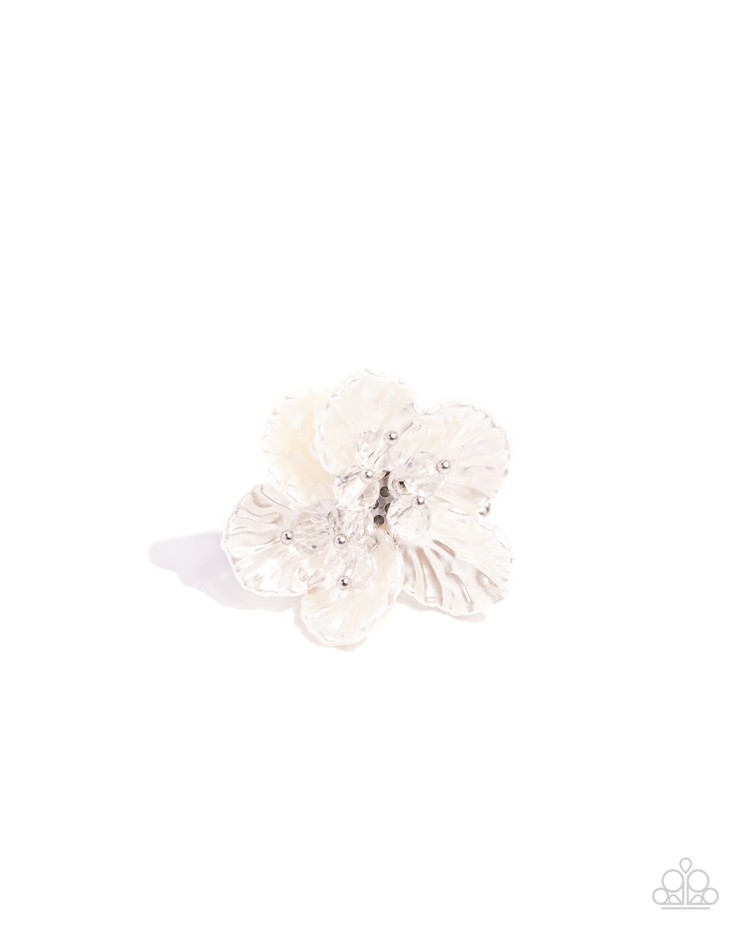 Petal Pact - White Flower Oversized Ring Paparazzi R0755