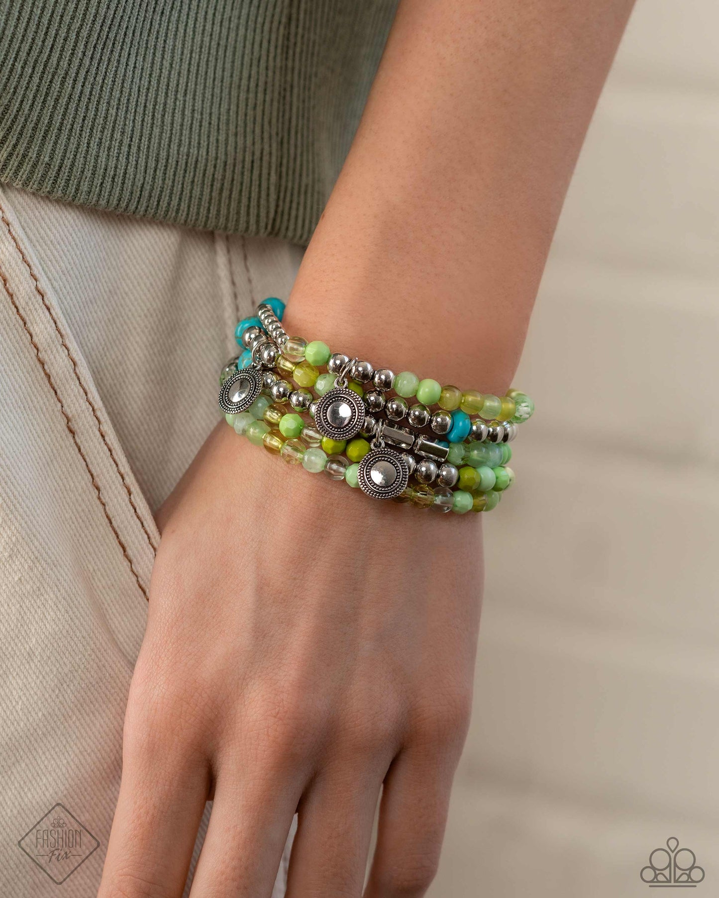 Poignant Pairing - Green Santa Fe Style Stretch Bracelet Set Fashion Fix April 2024 Paparazzi B1587