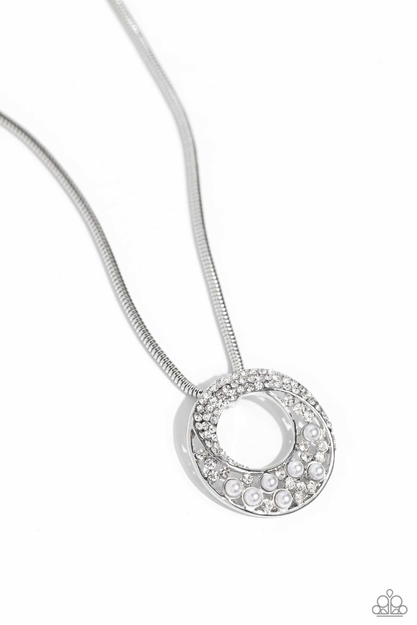 Paparazzi Scintillating Spiral - White Rhinestones, Gems & Pearl Silver Necklace N2531
