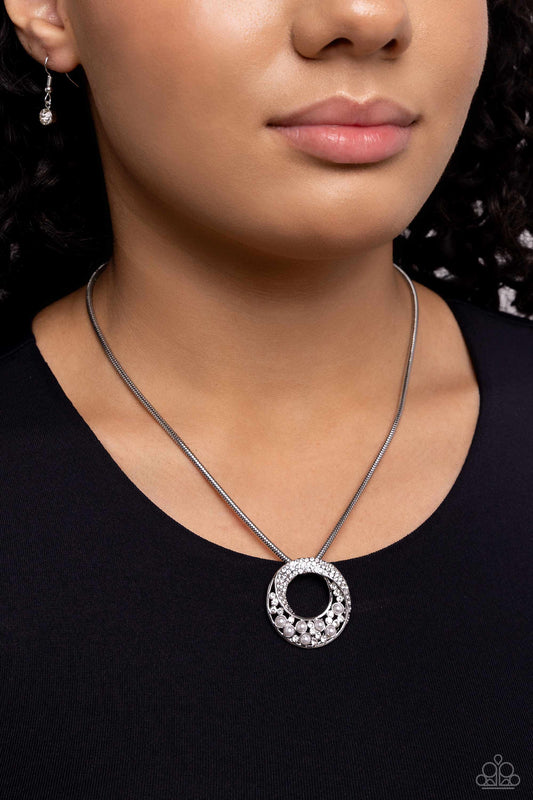 Paparazzi Scintillating Spiral - White Rhinestones, Gems & Pearl Silver Necklace N2531