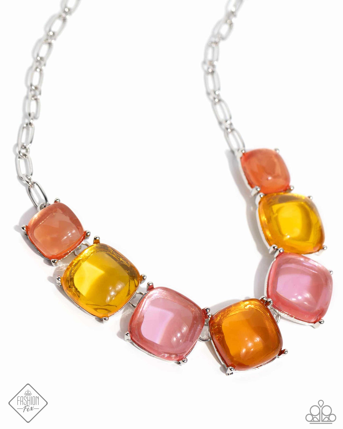 Reflective Range - Pink, Yellow, Orange Necklace Glimpses Of Malibu Necklace Fashion Fix April 2024 Paparazzi N2352