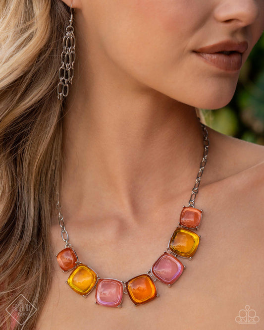 Reflective Range - Pink, Yellow, Orange Necklace Glimpses Of Malibu Necklace Fashion Fix April 2024 Paparazzi N2352