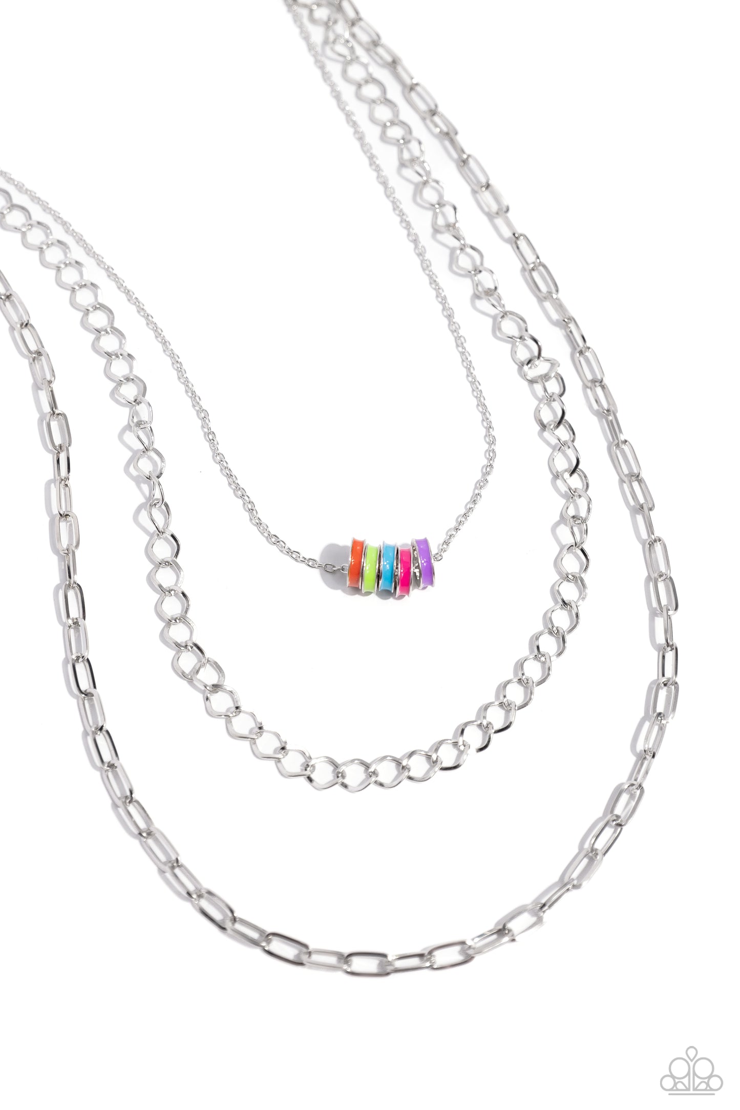 Colorful Cadet - Multi Colored Silver Painted Ring & Layered Chain Necklace Paparazzi N2196