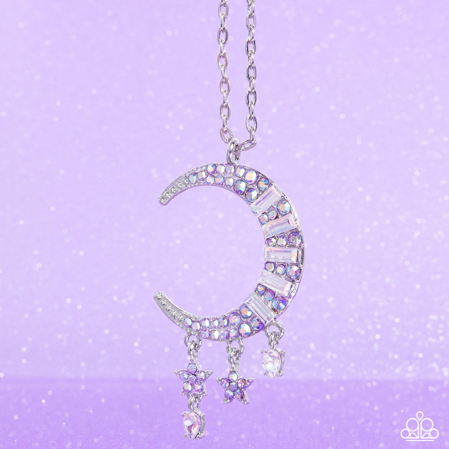 Lunar Landmark - Purple Iridescent Rhinestone & Iridescent Gem Necklace Paparazzi N2457