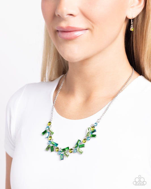 Serene Statement - Green, Olive Green & Blue Zircon Gem Necklace Paparazzi N2254