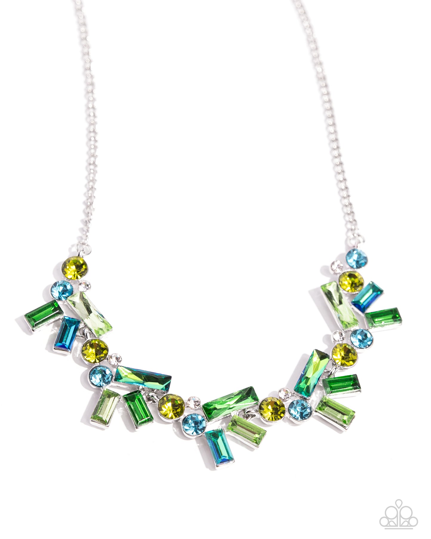 Serene Statement - Green, Olive Green & Blue Zircon Gem Necklace Paparazzi N2254