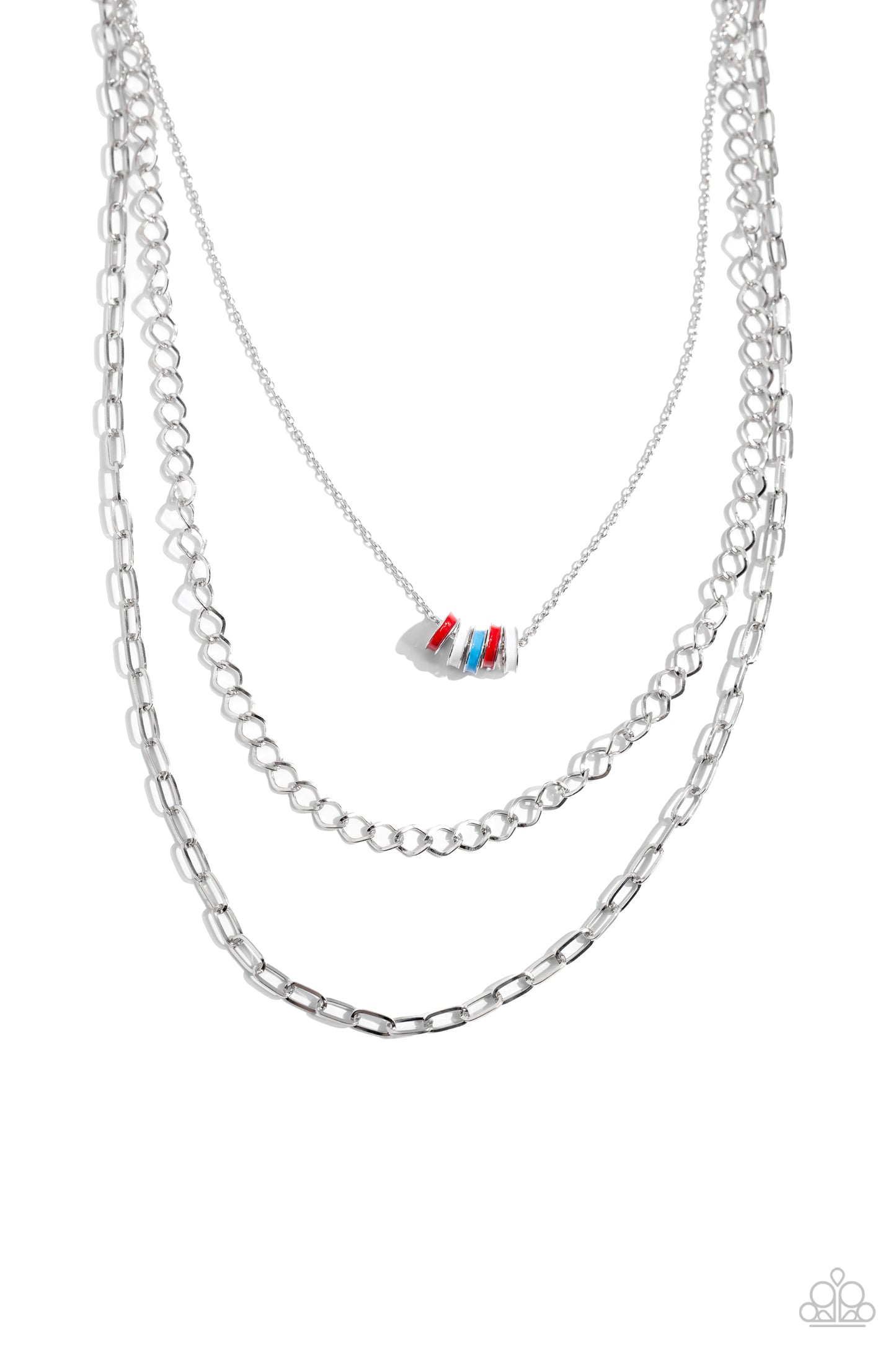 Colorful Cadet - Red, White & Blue Triple Layered Necklace Paparazzi