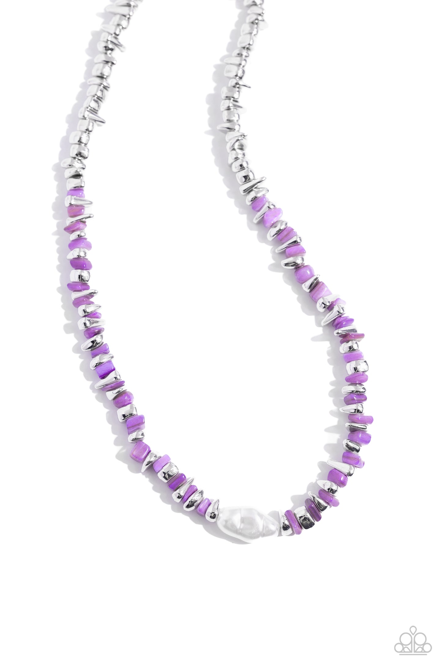 Seasonal Socialite - Purple Chiseled Stone & Silver Bead Necklace Paparazzi