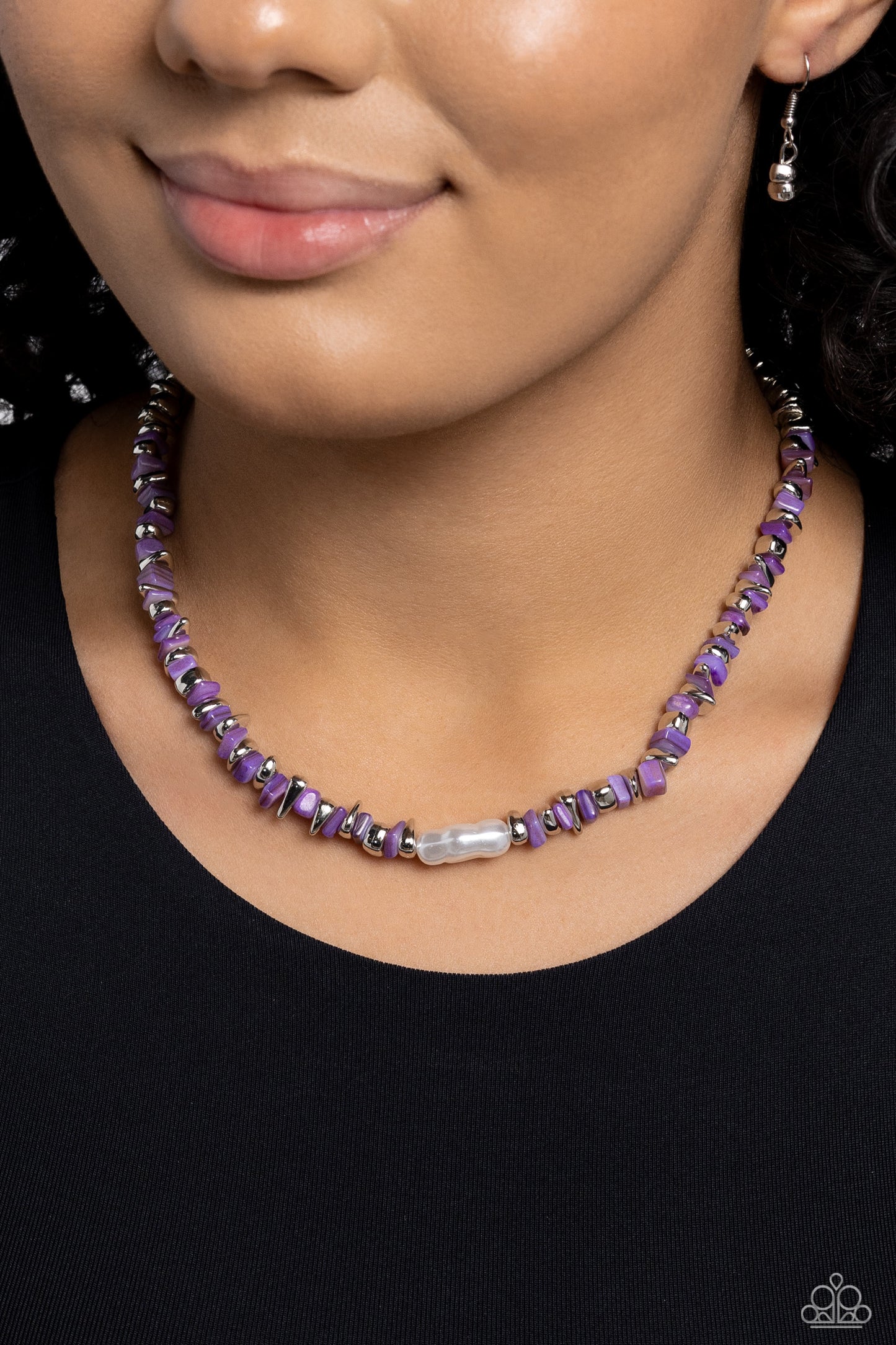 Seasonal Socialite - Purple Chiseled Stone & Silver Bead Necklace Paparazzi