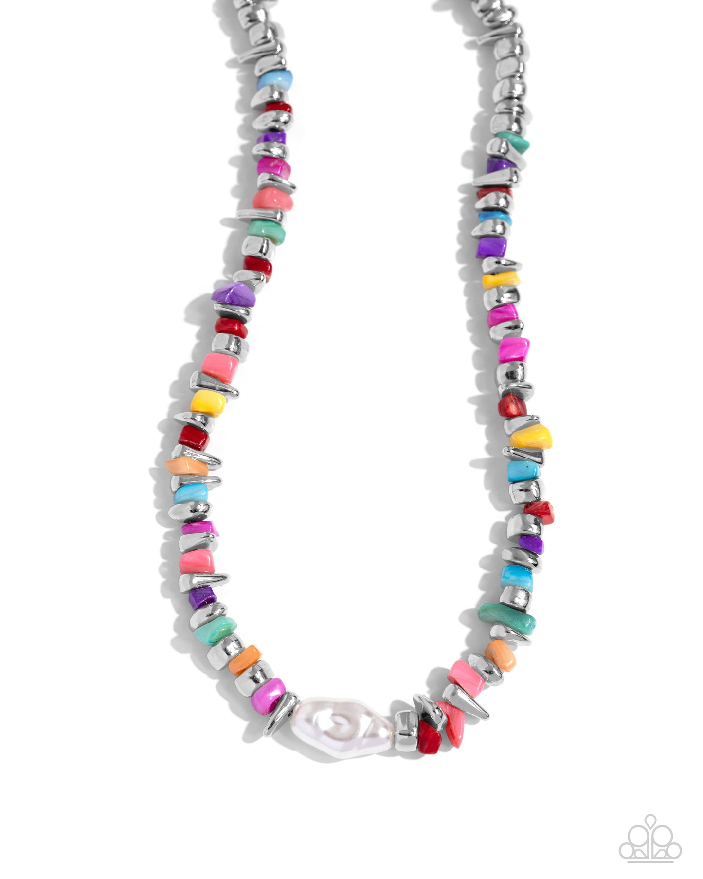 Seasonal Socialite - Multicolored Stone, Silver Bead & Baroque White Pearl Necklace Paparazzi N2257