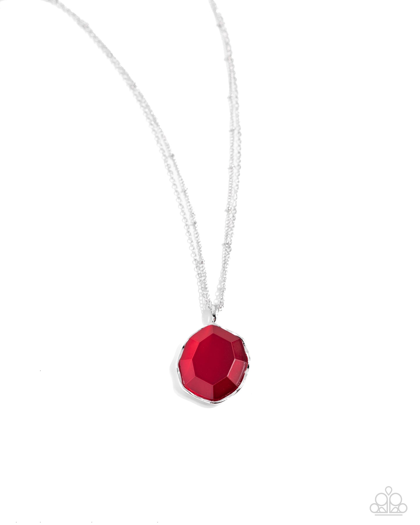 Showstopping Season - Red Faceted Oval Silver Satellite Chain Necklace Paparazzi N2400