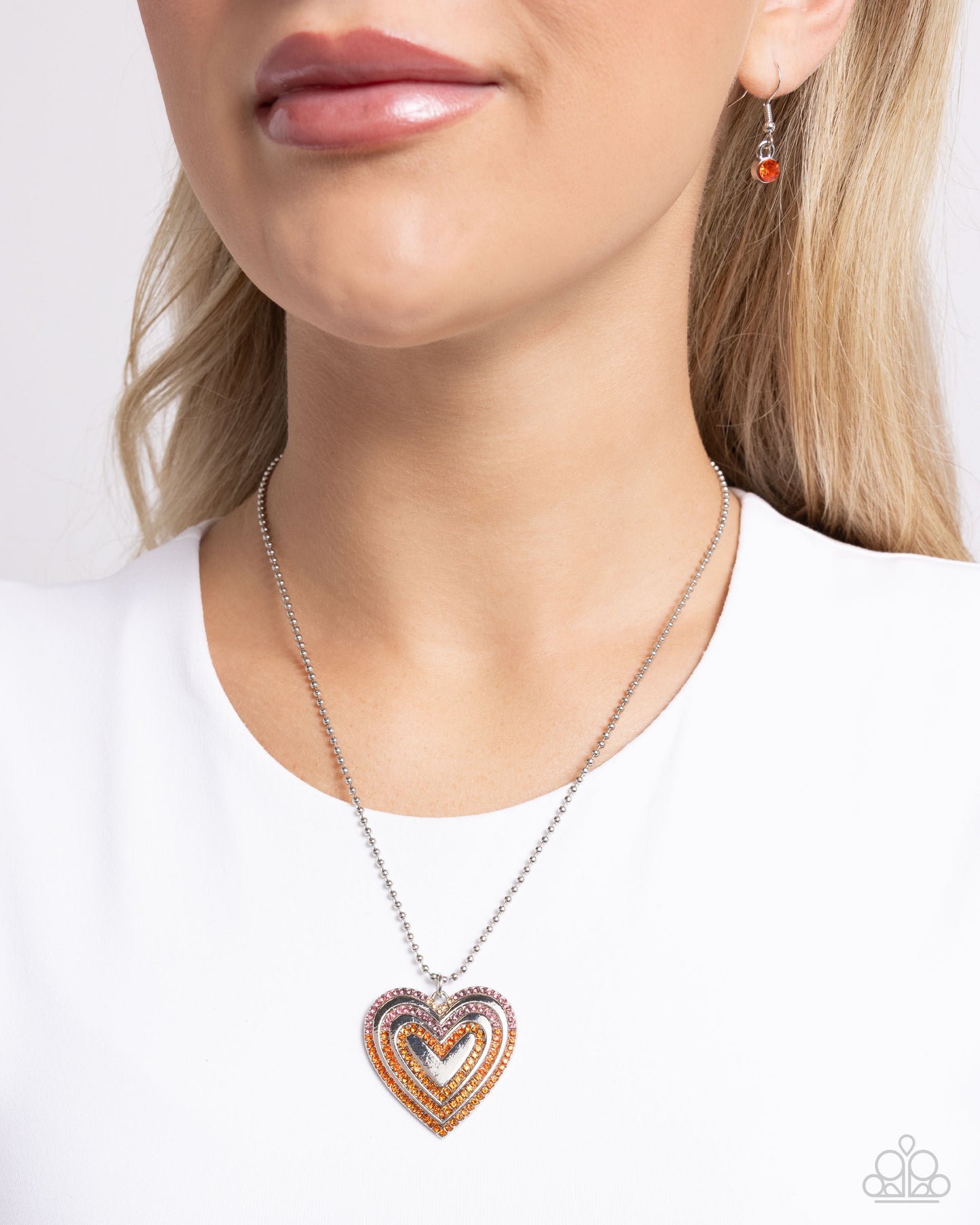 Hallucinatory Hearts - Orange Multicolored Ombre' Effect Rhinestone Necklace Paparazzi N2216