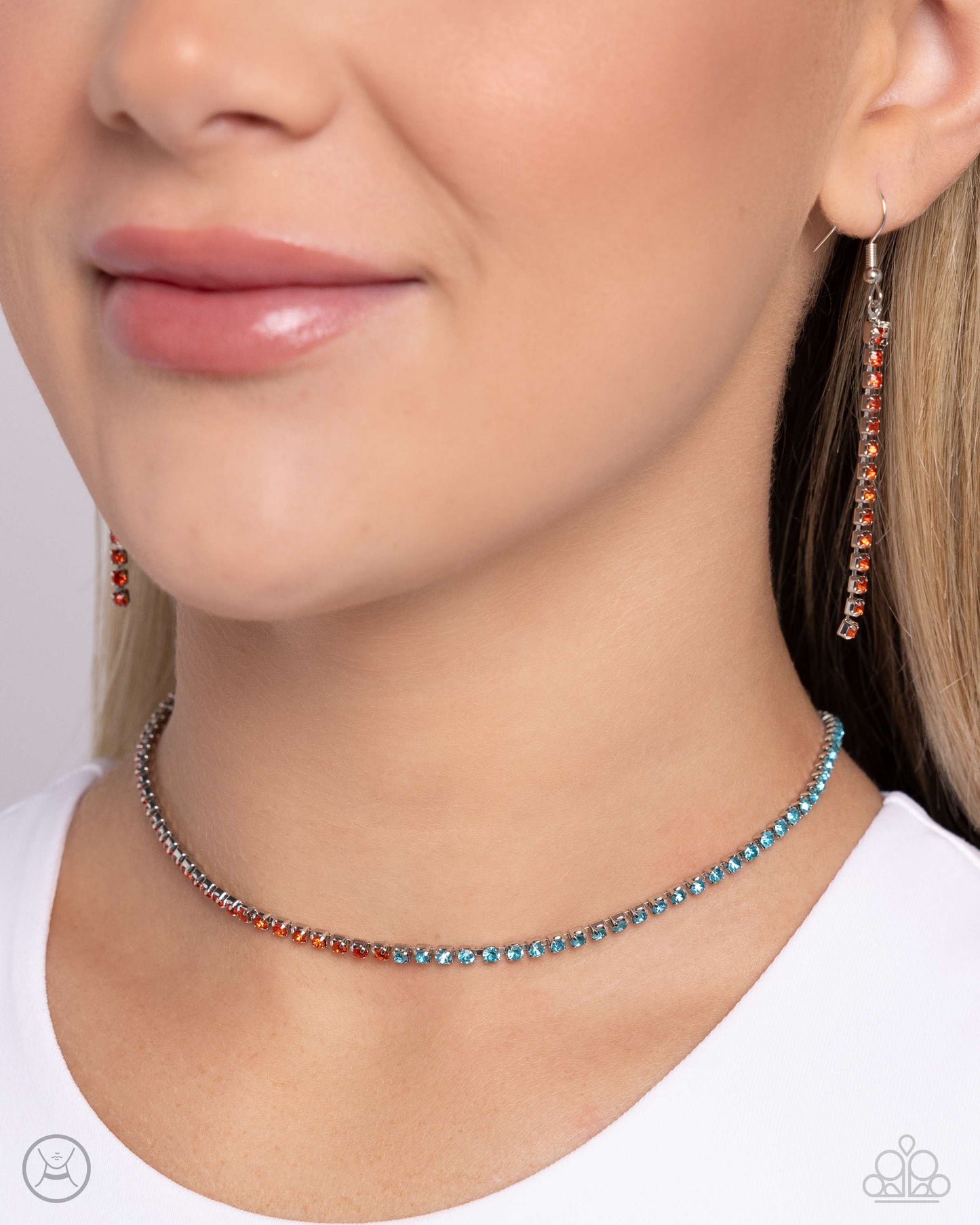 Dedicated Duo - Orange to Aquamarine Rhinestone Choker Necklace Paparazzi