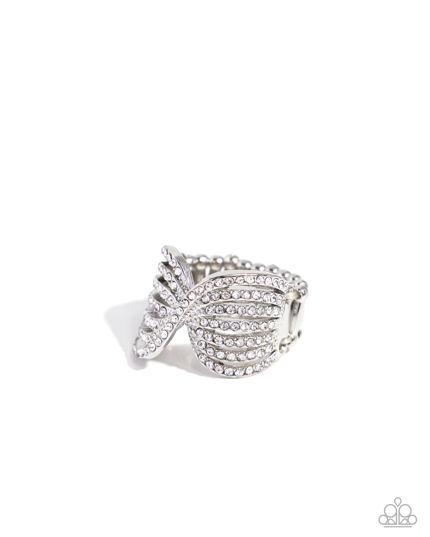 Pinched Promise - White Glassy Twisted Rhinestone Ring Paparazzi R0679